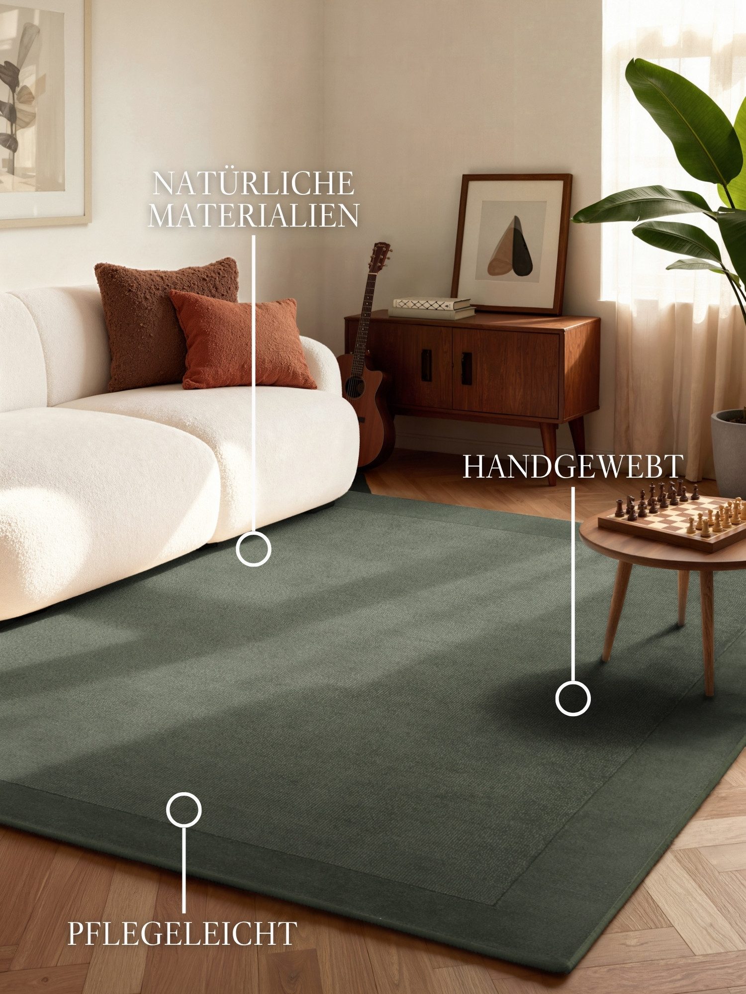 Villeroy & Boch Teppich Wollteppich Kivi, rechteckig, Höhe: 17 mm, Handgewebt, Wolle, Bordüre, Einfarbig, Läufer, Wohnzimmer, Modern – Bild 2 von 5