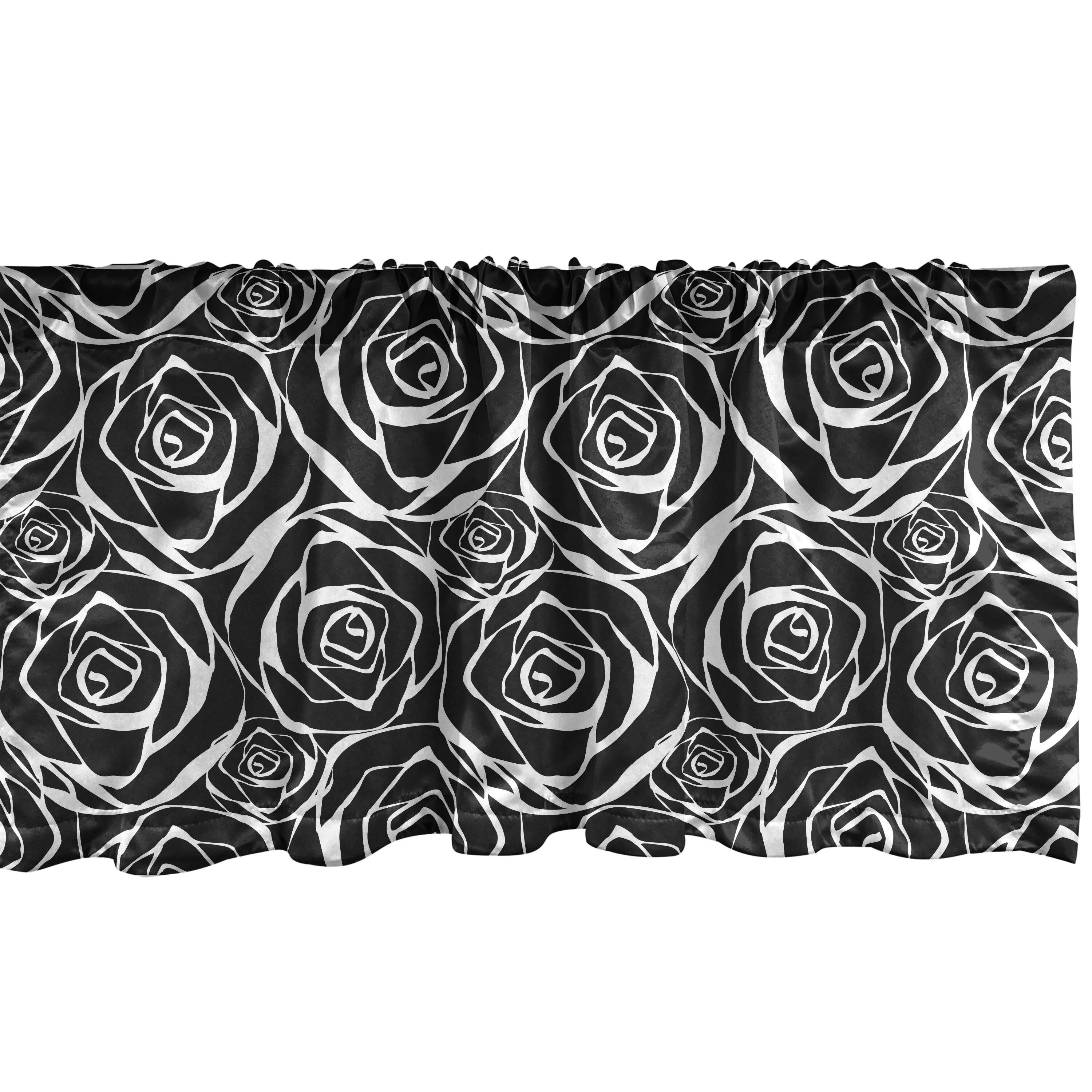 Scheibengardine Vorhang Volant für Küche Schlafzimmer Dekor mit Stangentasche, Abakuhaus, Microfaser, Blumen Abstrakte Kunst Rose Blumen