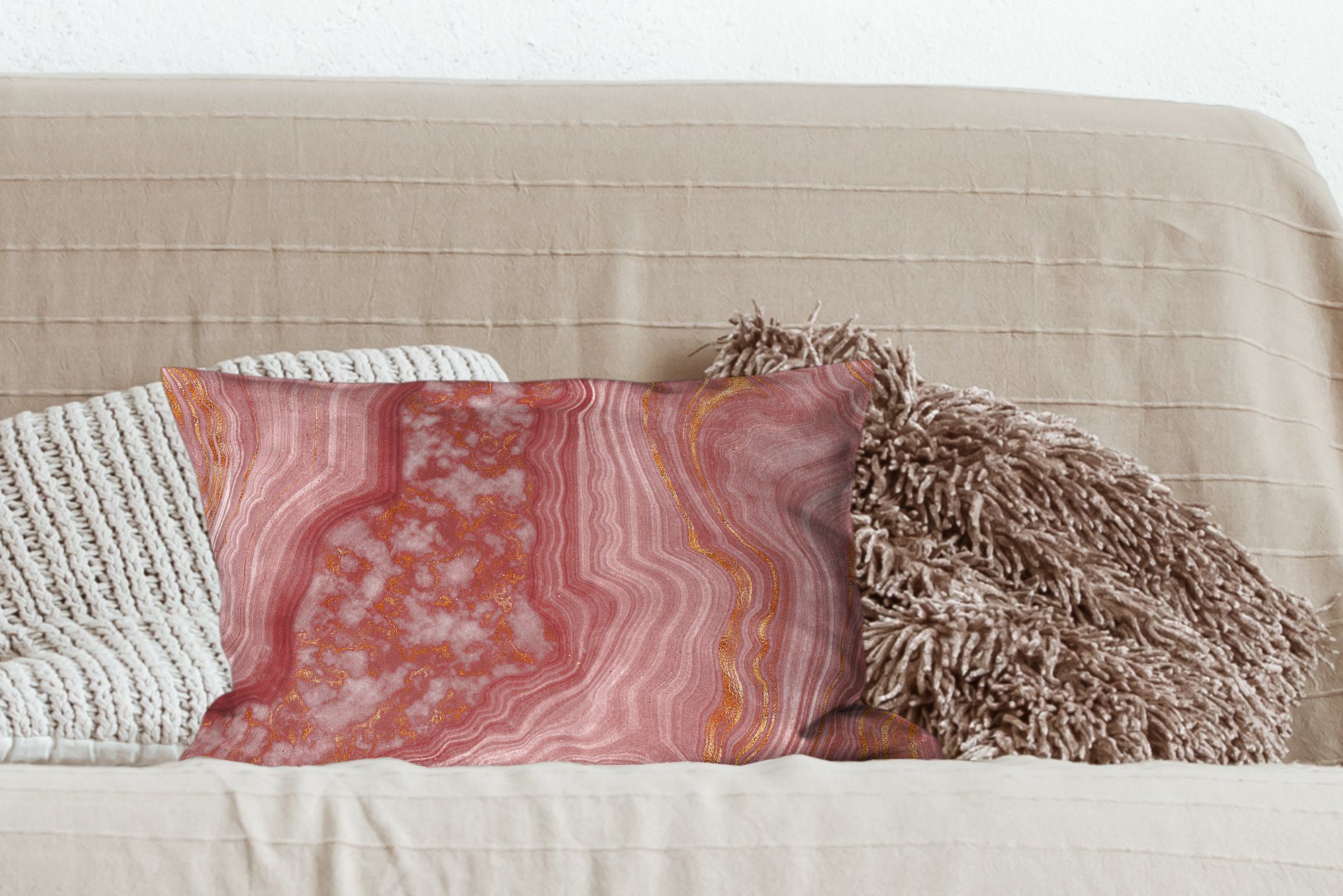 Rosa Marmor mit Wohzimmer Schlafzimmer Zierkissen, Füllung, Dekokissen Linie, - Dekoration, Dekokissen MuchoWow -