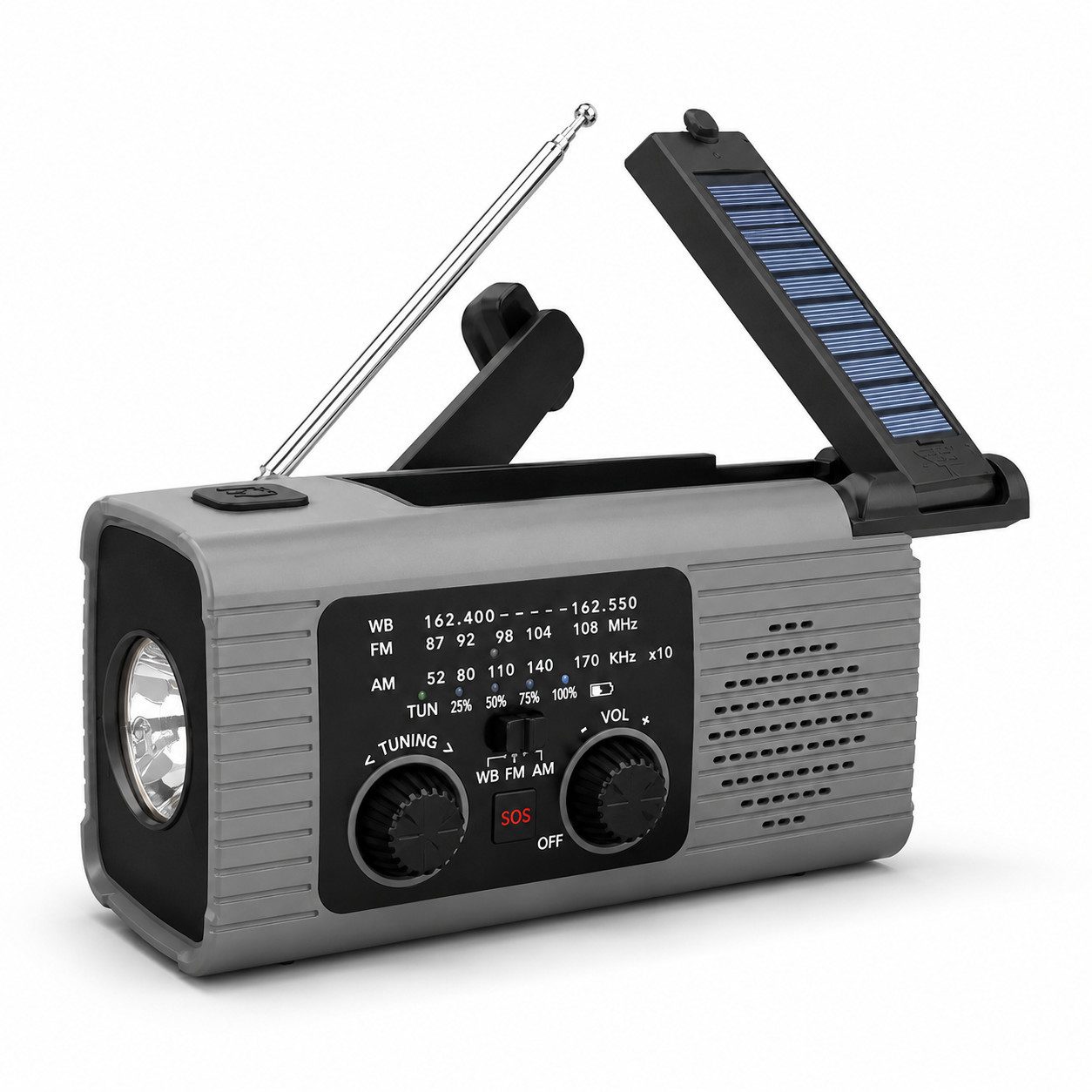 Tekoo Kurbelradio Notfallradio mit Solar, 4000mAh Powerbank & SOS Notfallradio (AM/FM-ontvangst, NOAA-weerwaarschuwing, Telescopische antenne, IPX4 Spatwaterdicht, 180 graden draaibare leeslamp, 4000mAh)