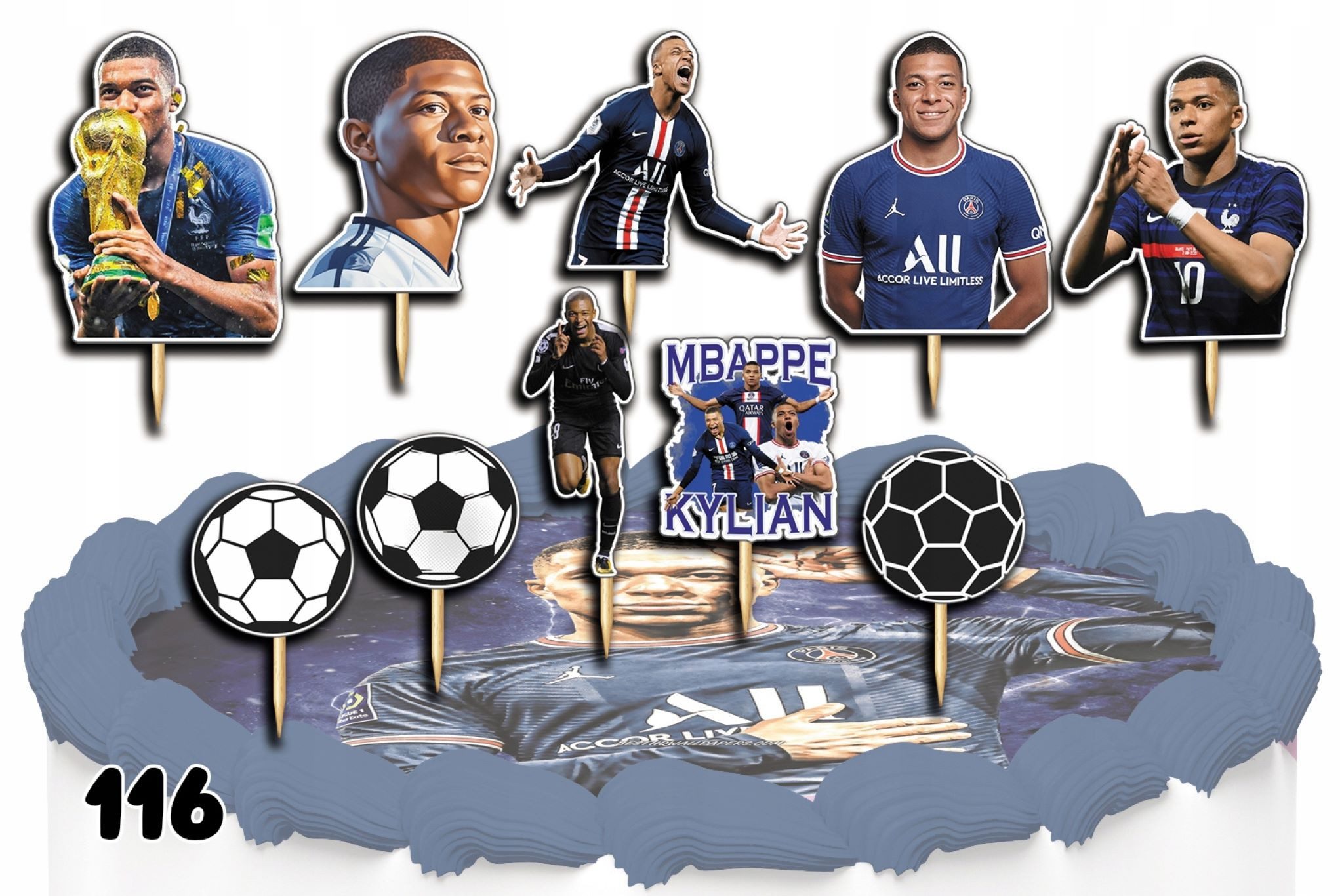 dodo, Topper Fußball Torten-Topper Mbappé - 10 Stück, bunte Dekoration, Papier