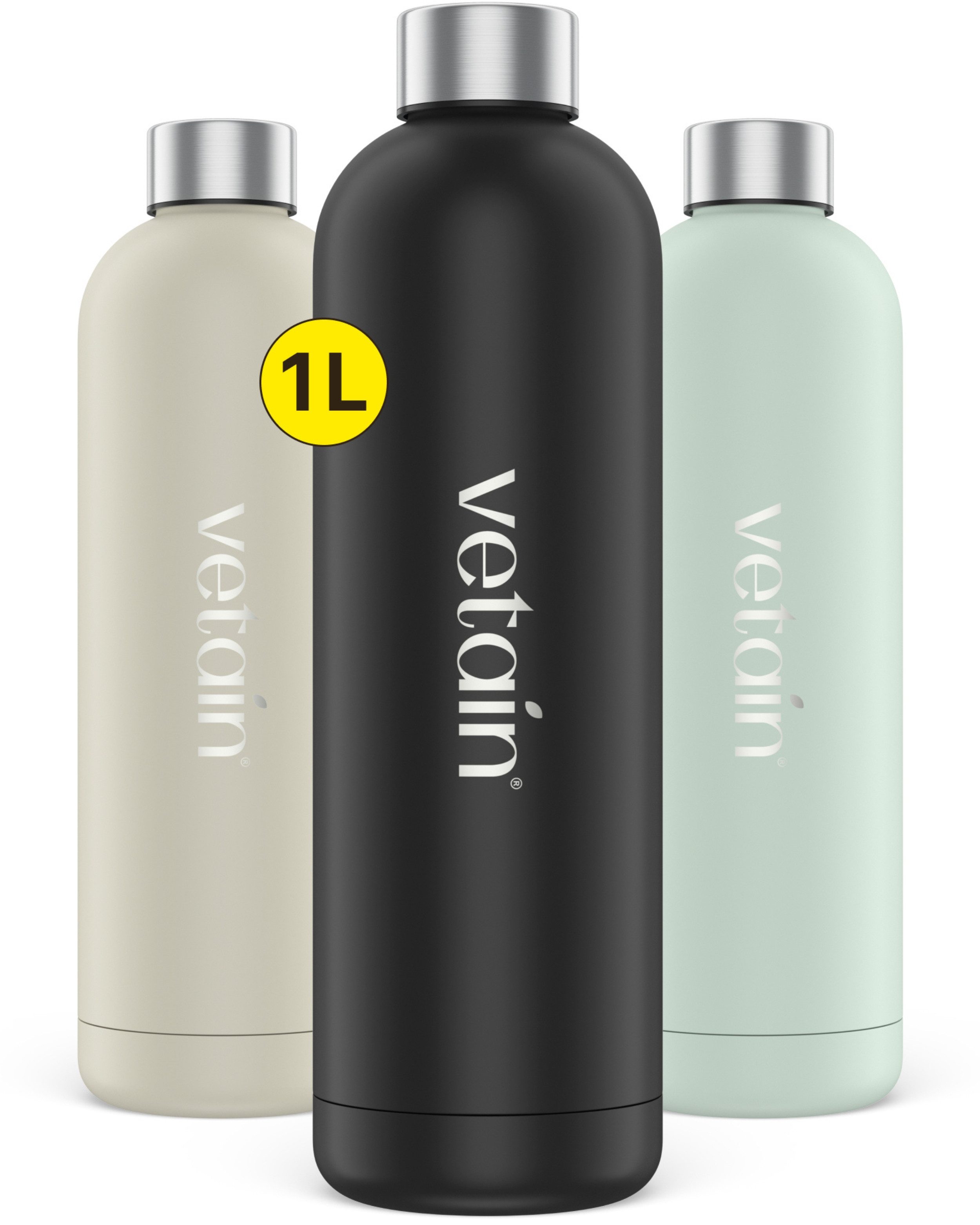 VETAIN Trinkflasche Edelstahl 1L, BPA-Frei - Kohlensäure geeignet - Isoliert - Auslaufsicher