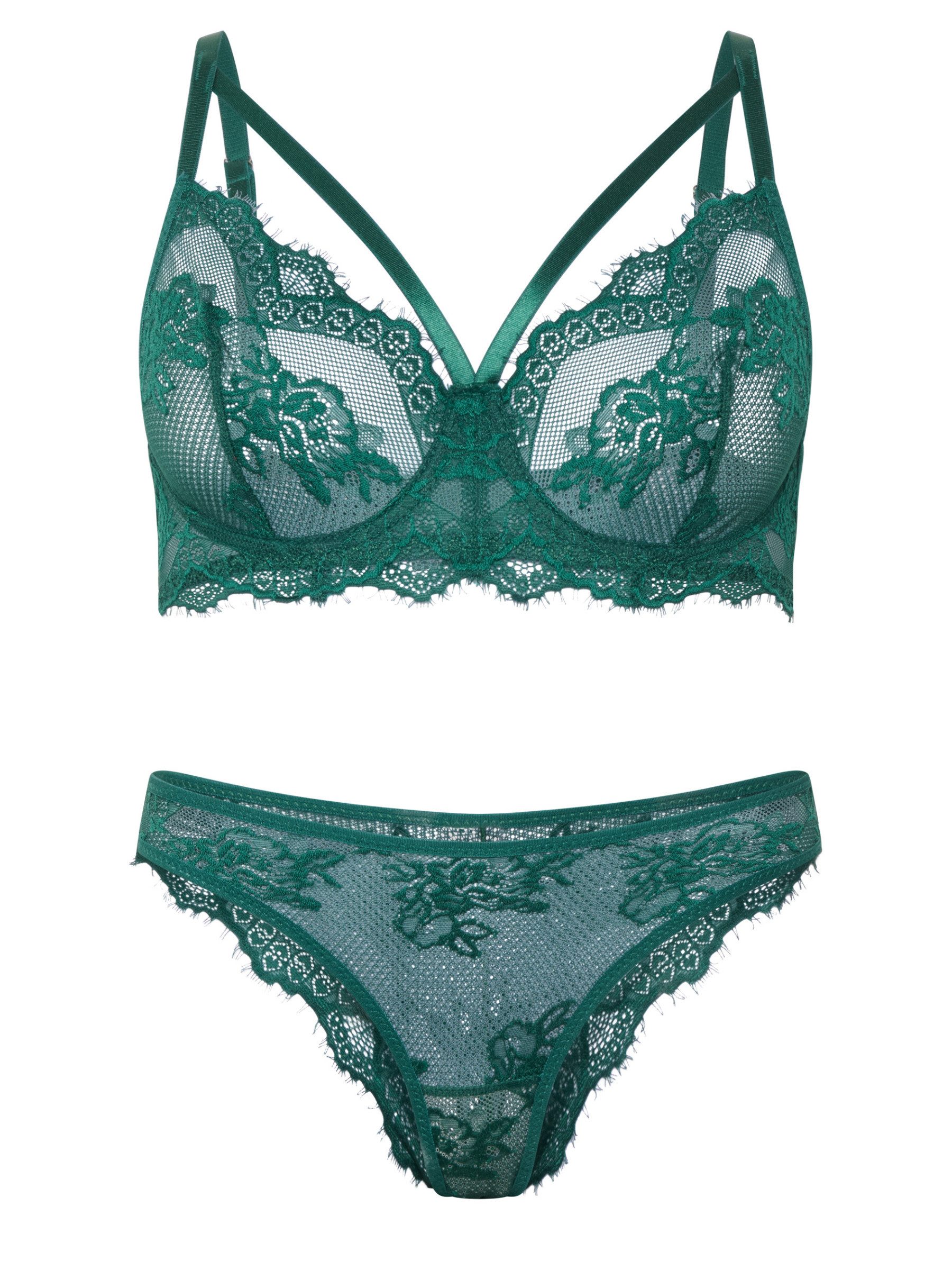 Orchibelle Set: Bügel-BH Sexy Dessous-Set mit Wimpernspitze – Elegante Damen-Reizwäsche (Set, 2-tlg., mit Tanga) Zartes Lingerie-Set mit Blütenmuster – BH & Sli – Bild 2 von 5