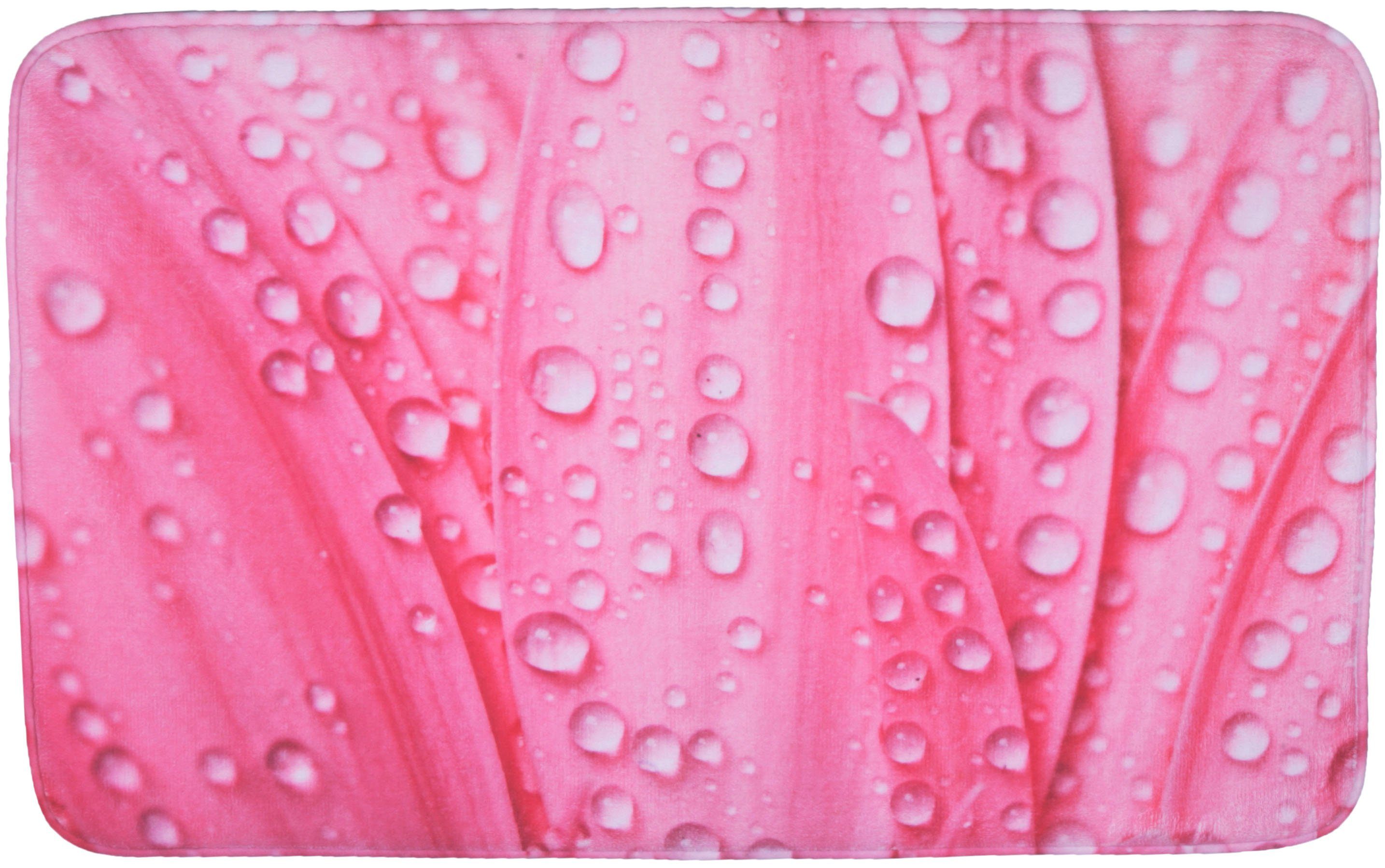 Badematte Pink Flower Sanilo, Höhe 15 mm, schnell trocknend, Polyester,  rechteckig, Memory Schaum