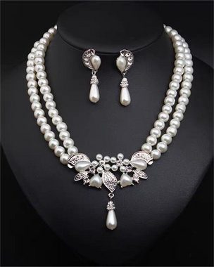 Rouemi Choker-Set Braut Zirkonia Halskette Set, Perlenkette Ohrringe Armband Set von 3