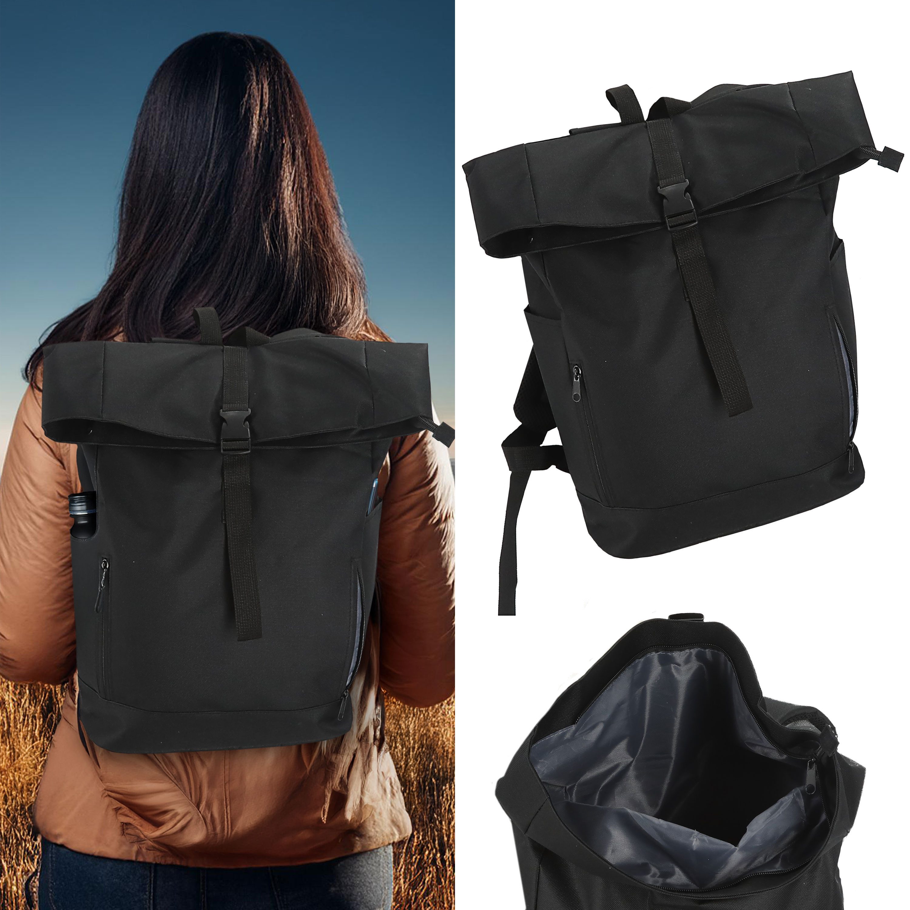 CEPEWA Rucksack Falt Rucksack Urban 30l schwarz 40x57x15cm 600D Polyester Rolltop