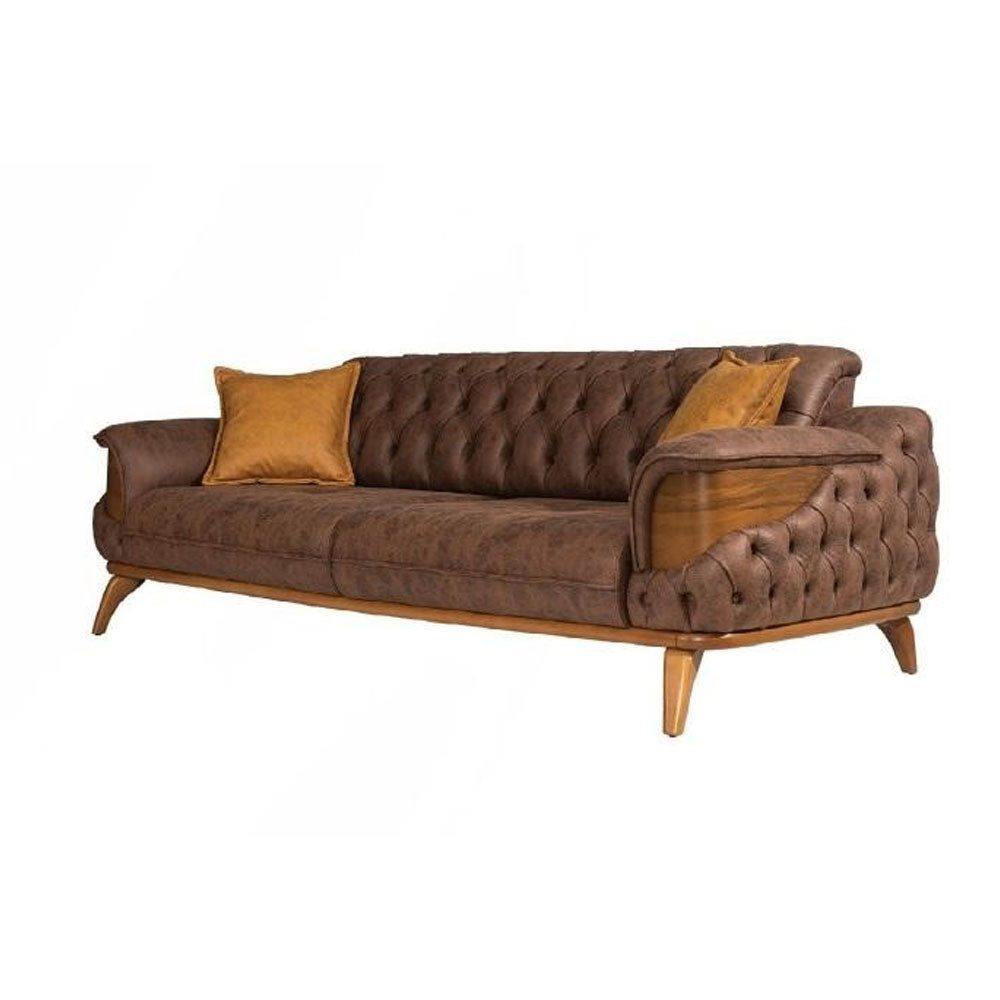 Sofa Neue hochwertige Dreisitzer Chesterfield-Sitzgarnitur in braunem Leder