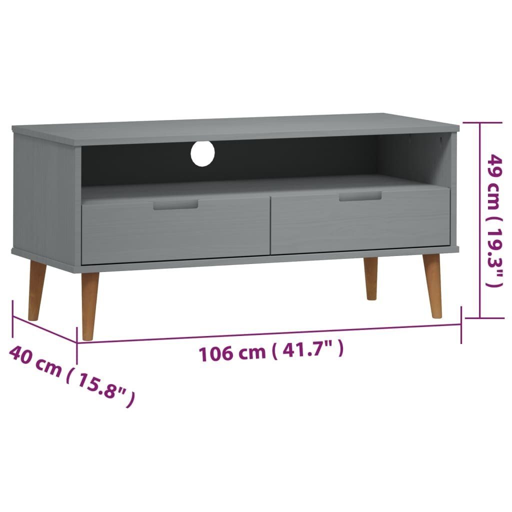 cm TV-Schrank 106x40x49 Massivholz furnicato Grau MOLDE Kiefer