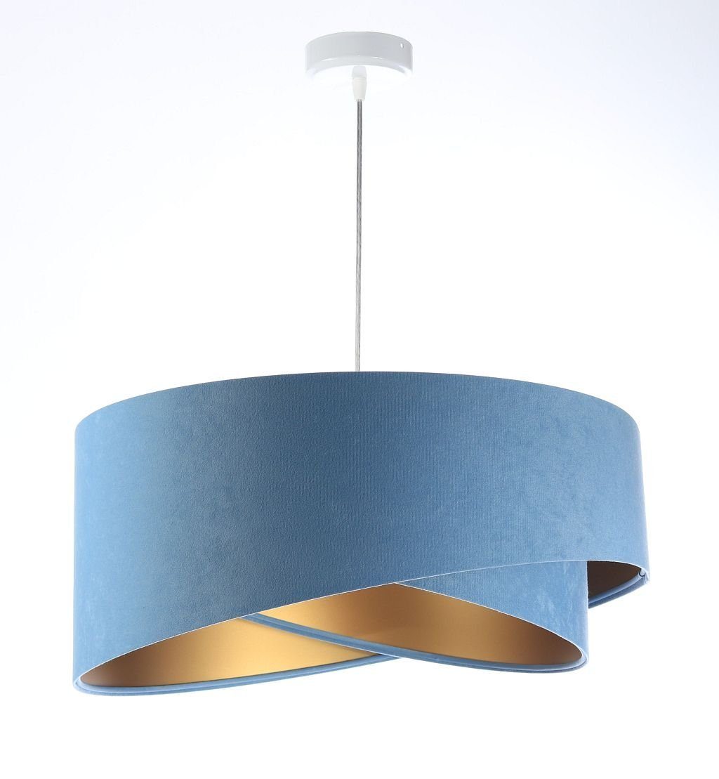 Licht-Erlebnisse Pendelleuchte MADAN, ohne Leuchtmittel, Wohnzimmer in Weiß Blau Gold E27 Ø 50 cm Stoff Metall Modern