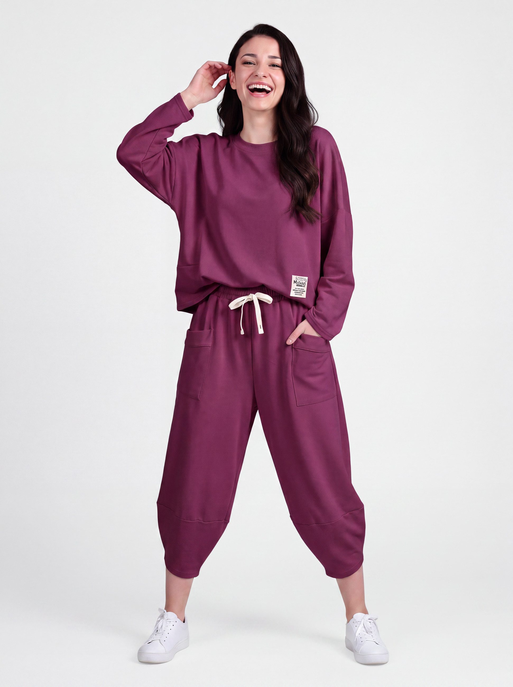 PEKIVESSA Jogginganzug Oversized Jersey-Sweatanzug Set mit 7/8-Hose (2-tlg), weicher Jersey Sweatshirt & Sweatpants 2-tlg.
