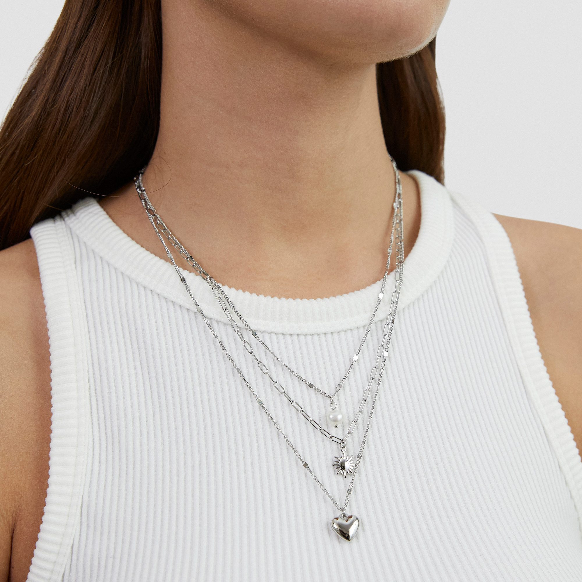 s.Oliver Kette mit Anhänger Summer Charms, Herz und Sonne, mit Perle (imitiert)