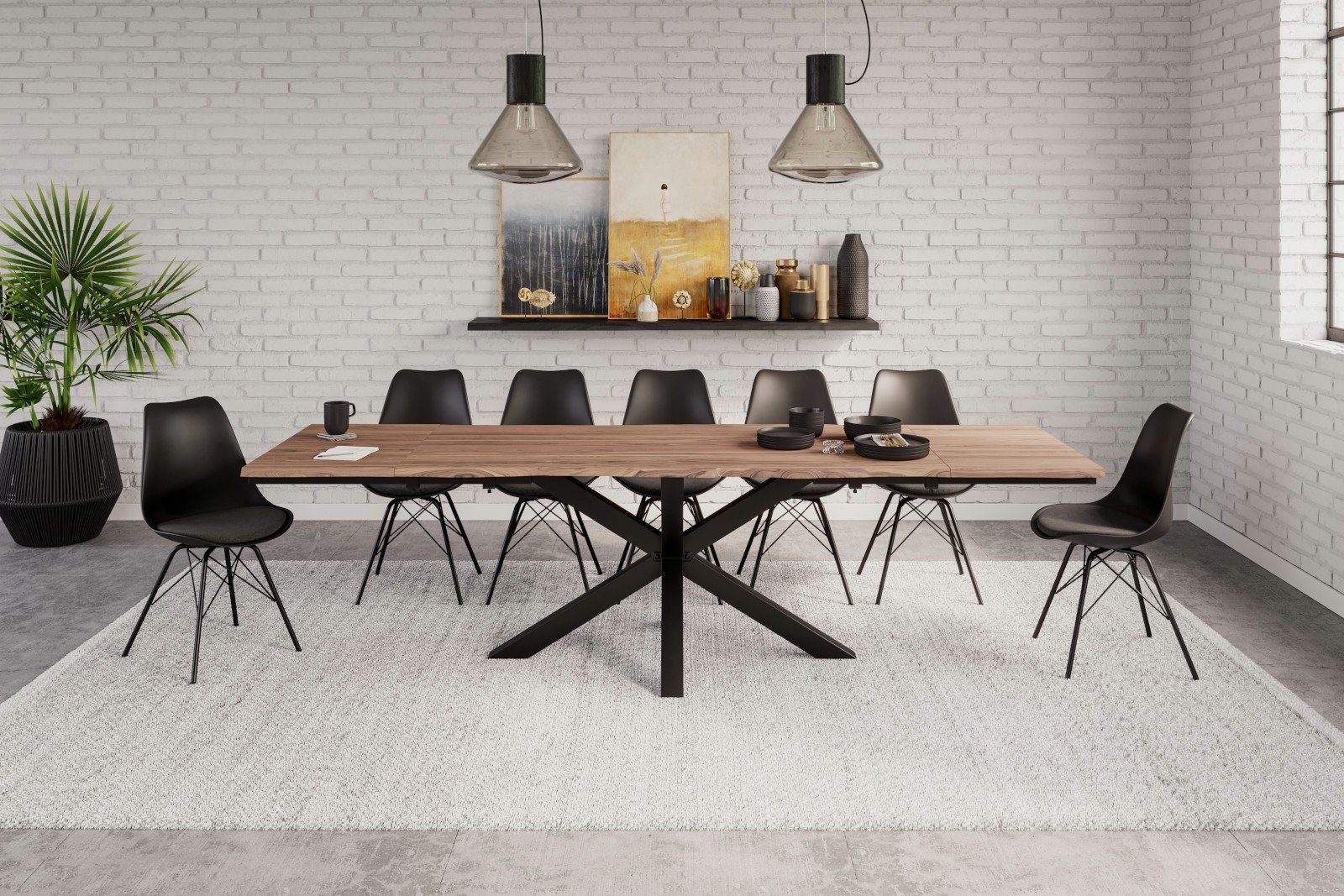 SAM® Essgruppe Halawa, Baumkante, 2x 10 Akazienholz Ansteckplatten massiv, und Stühlen