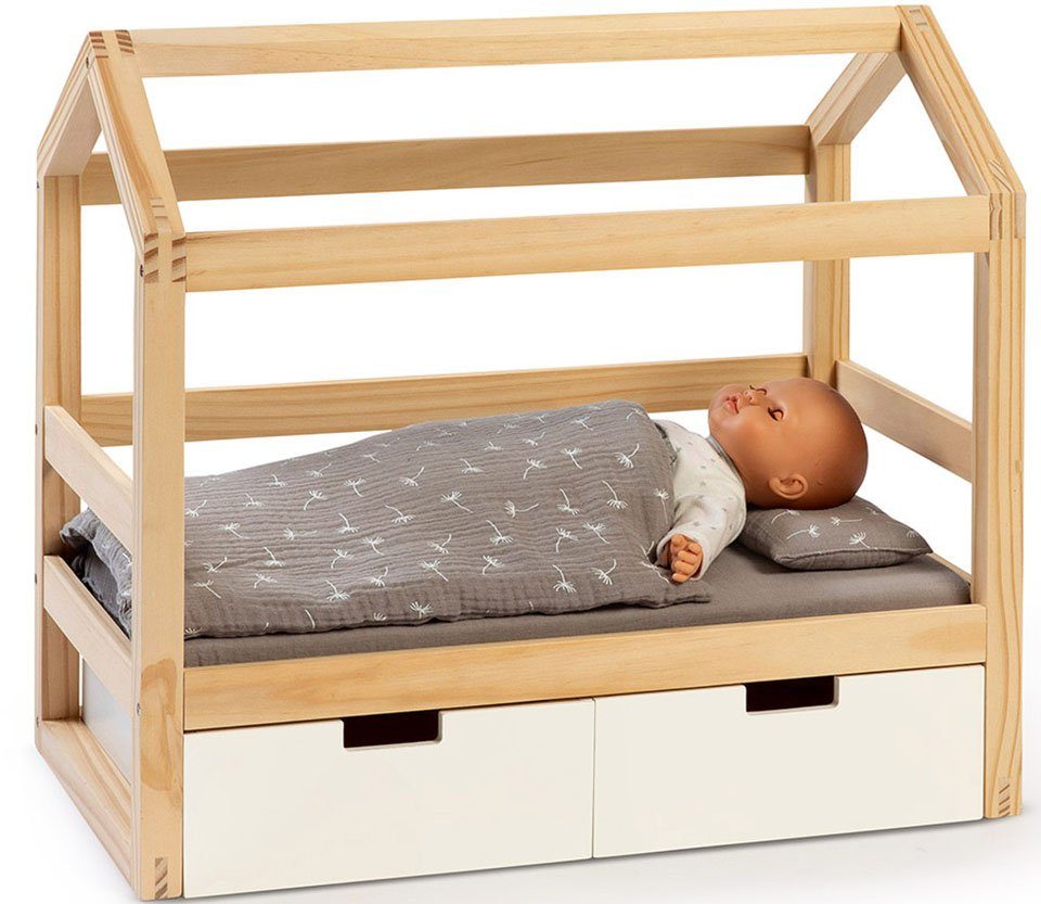 MUSTERKIND® Puppenbett Puppen-Hausbett Viola, natur/weiß, aus Holz