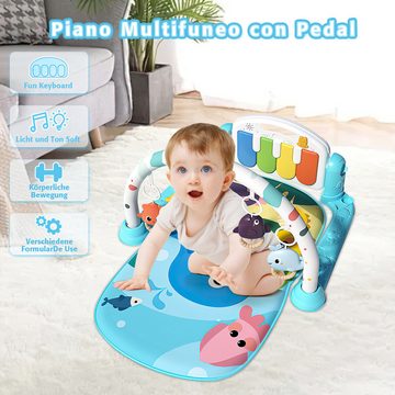 GOOLOO Spielbogen Spielbogen Krabbelmatte mit Musikklavier für Baby blau, (Baby Klavierständer, 1-tlg., 1-st), mit Musiktasten und lustigen Tiermotiven