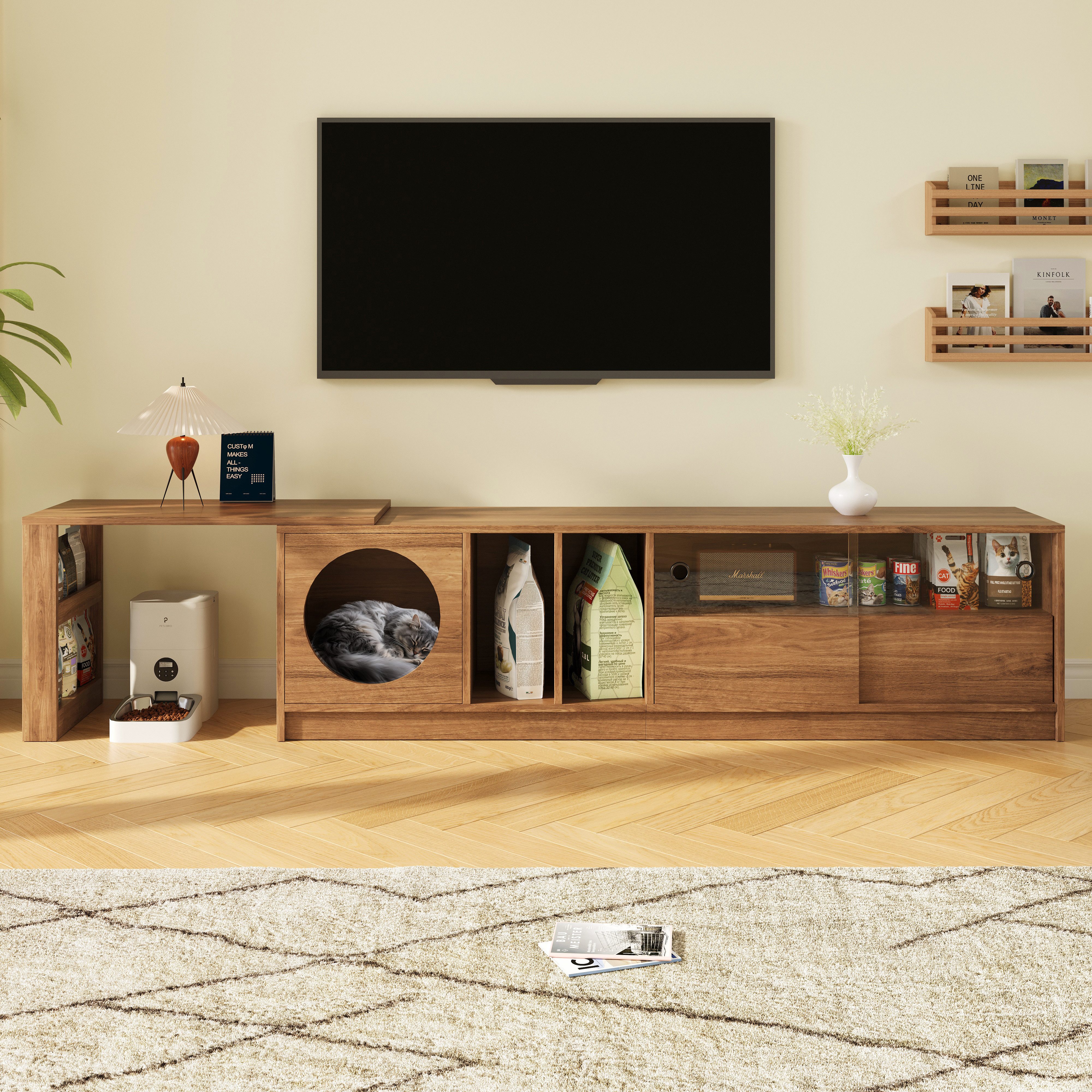 Flieks Lowboard mit drehbarer Tisch und Glas-Schiebetüren (180(80)×40×50 cm günstig online kaufen