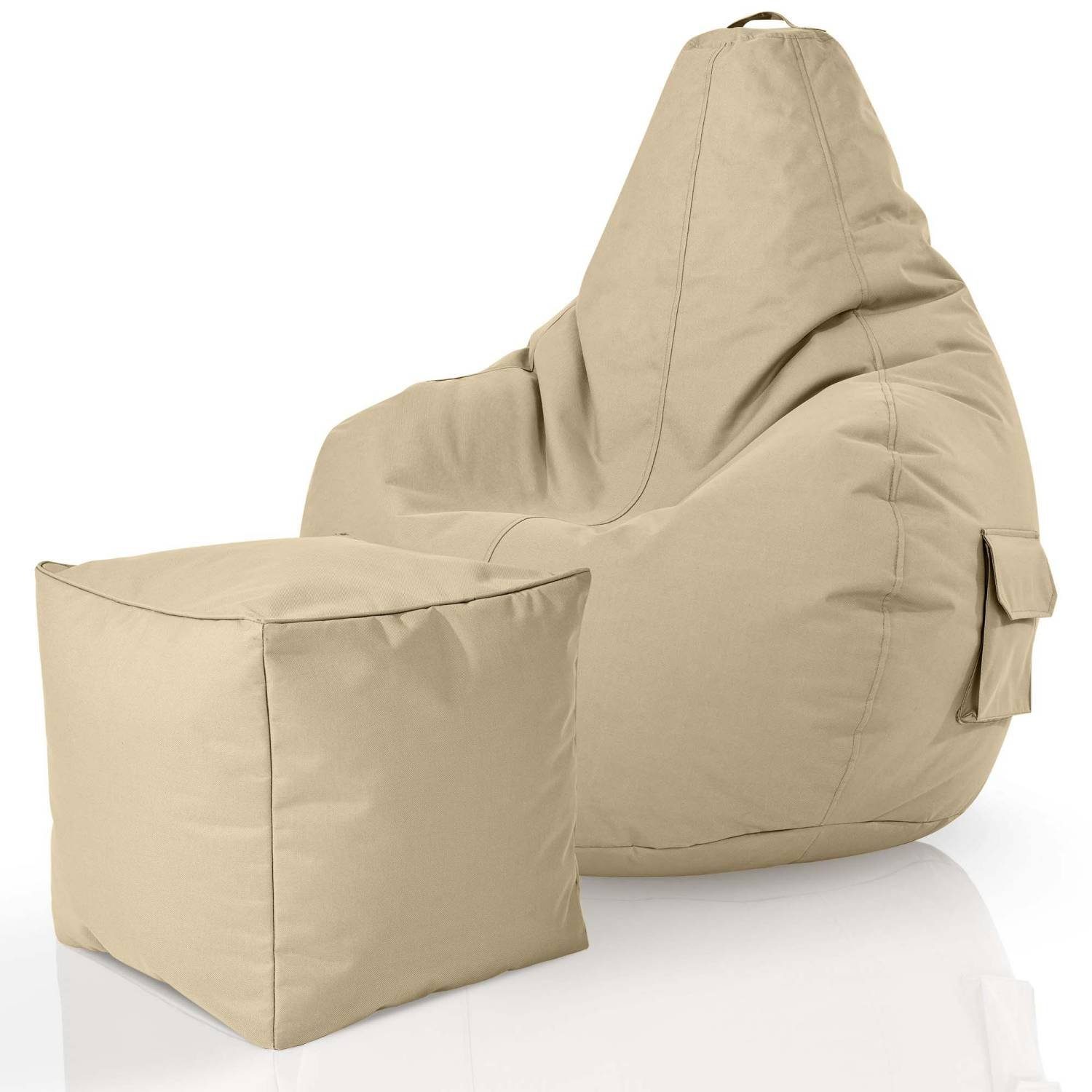 Green Bean Sitzsack Cozy+Cube (2er Set Sitzsack + Hocker - fertig befüllt - robust waschbar schmutzabweisend -, Kinder & Erwachsene Bean Bag Bodenkissen), Lounge Sitzhocker Relax-Sessel Gamer Gamingstuhl Pouf Beige