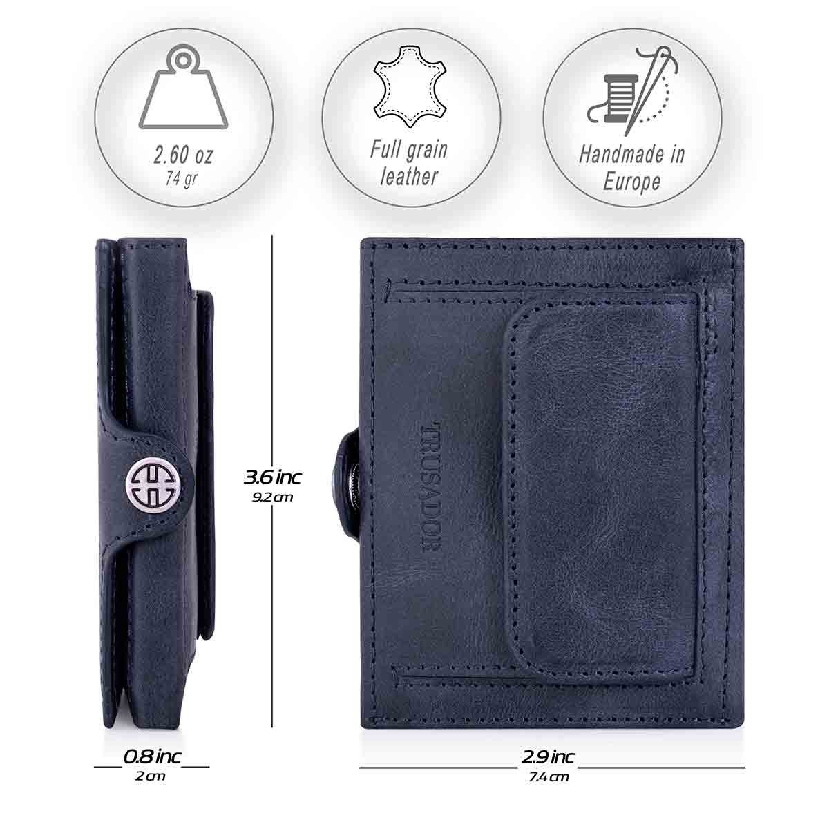 Trusador Mini Geldbörse 'Valencia' - Unisex Slim Wallet - kleiner Leder-Geldbeutel - Münzfach (Handmade, Handarbeit - Made in Europe), Vollnarbenleder, besonders klein, Handarbeit