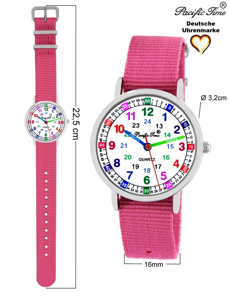 Kinder Kids (Gr. 92 -146) Pacific Time Quarzuhr Lernuhr Mädchen Kinderuhr Set 2 Wechselarmband Armbanduhr rosa 11150, + ein Armb