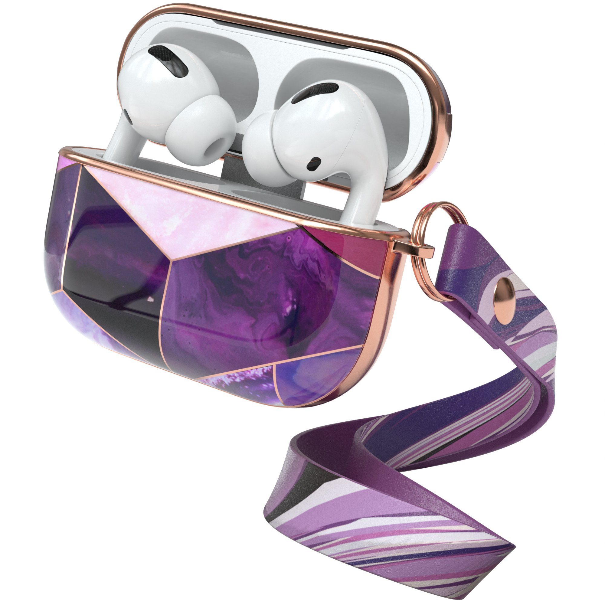 EAZY CASE Kopfhörer-Schutzhülle IMD Motiv Case kompatibel mit Apple AirPods Pro, Box Cover Schutzhülle Stoßfest Marmor Muster Hülle Lila / Rosegold