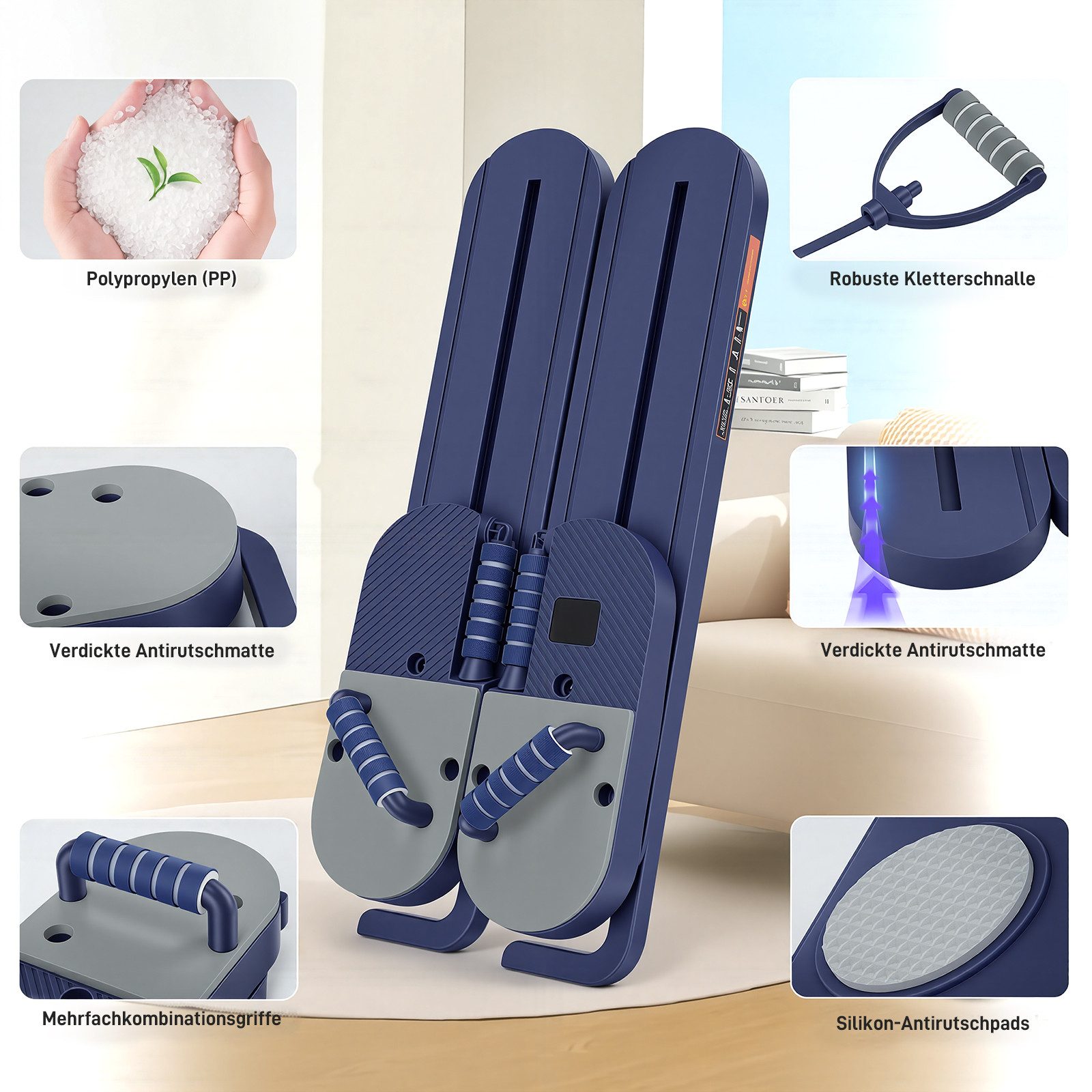 kehot Ganzkörpertrainer Geteiltes Pilates Board Set mit Gleitblöcken für Ganzkörper-Workout, (Multifunktions Bauchtrainer mit Widerstandsbändern und Yogamatte, Mobiles Ganzkörpertraining für Core Kraft und Balance Übungen), Kompaktes Fitnessboard für Home Gym Yoga und Pilates Training