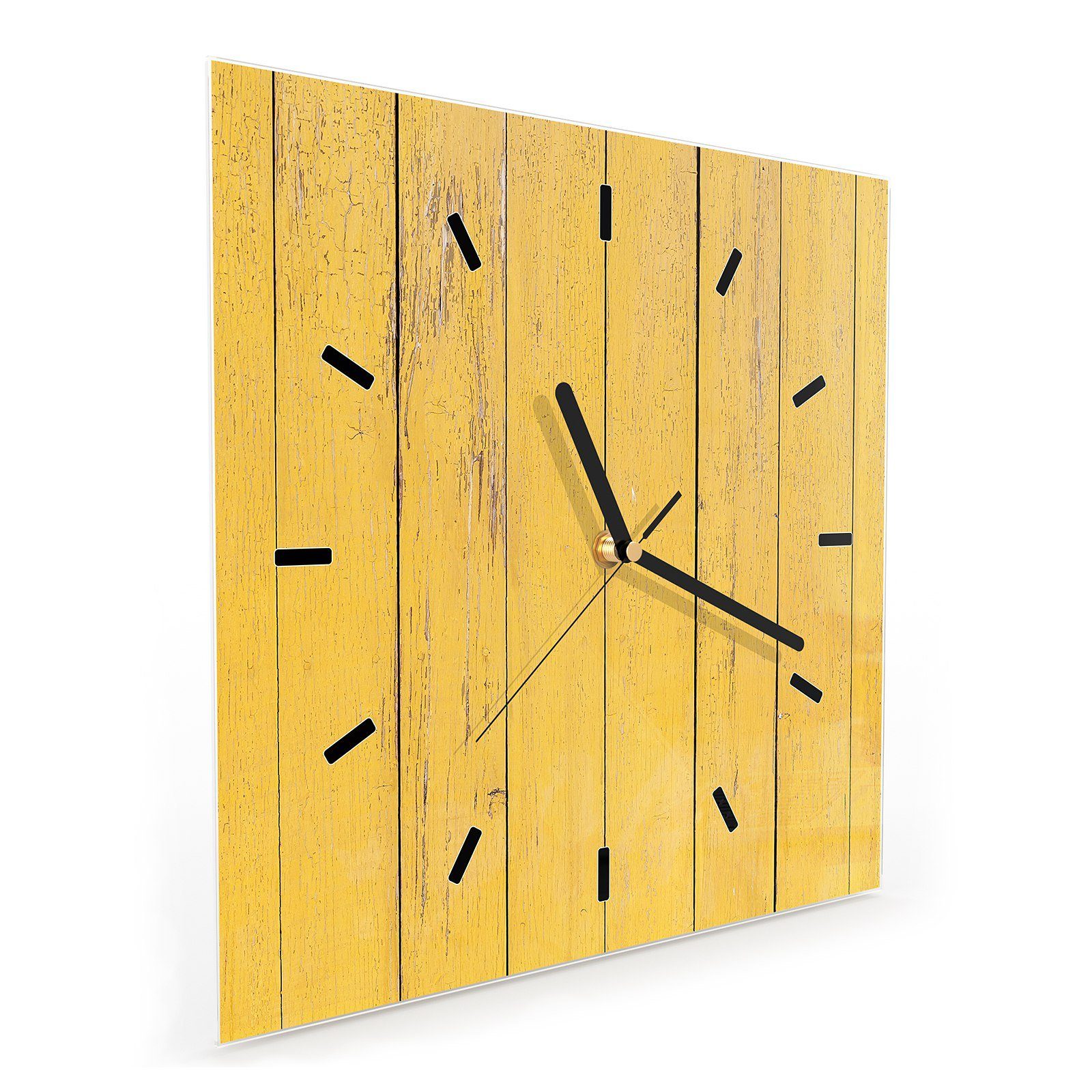 cm Wandkunst Gelbe Alte Motiv Holzwand Wanduhr mit Glasuhr Primedeco x 30 Wanduhr 30 Größe