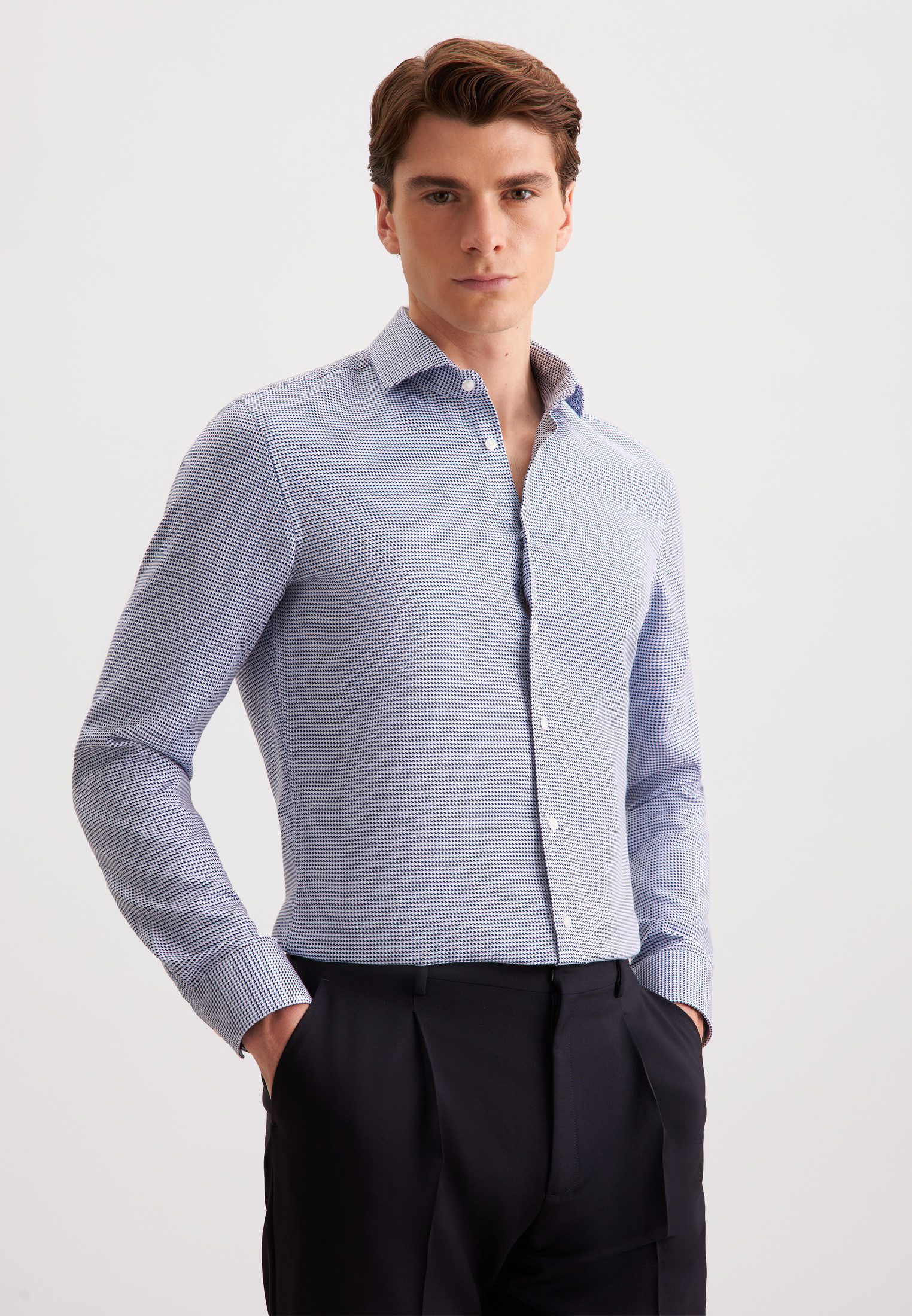 seidensticker Businesshemd Schwarze Rose X-Slim 1/1 Kentkragen Pepita