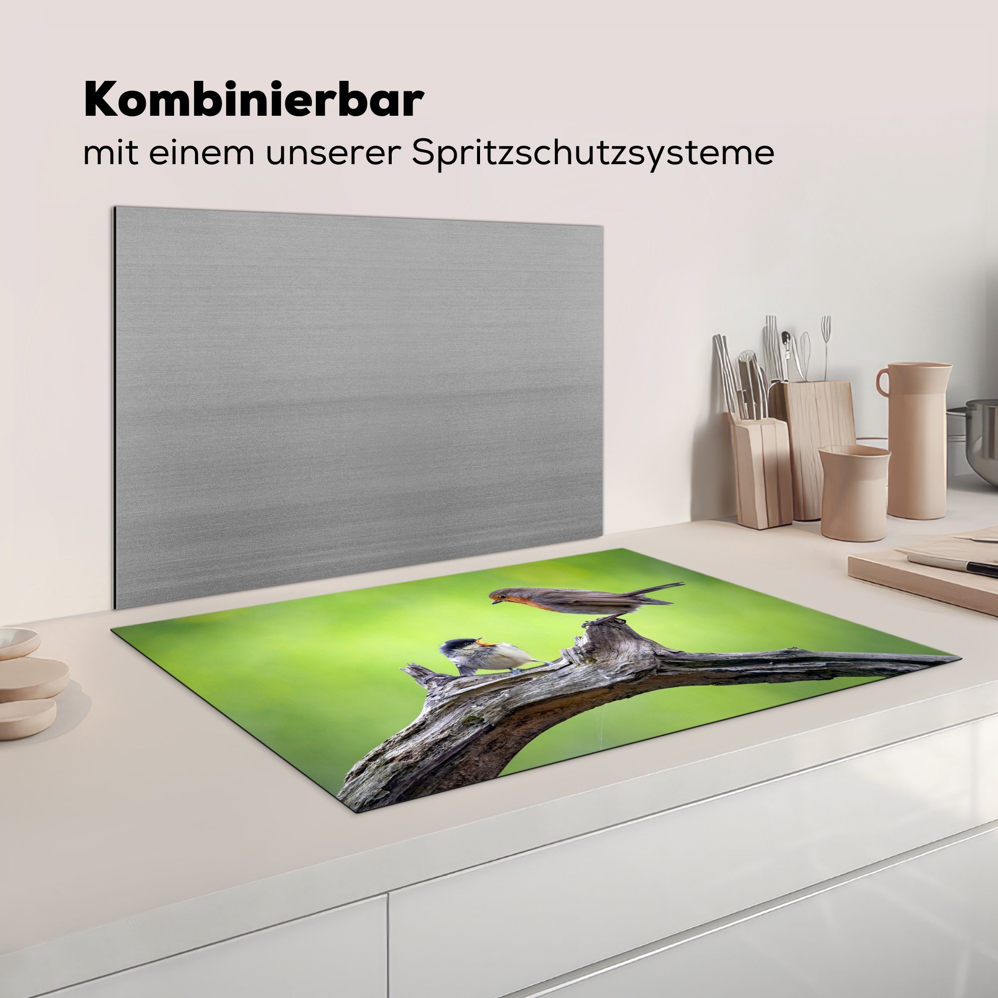 (1 Induktionskochfeld cm, Herdblende-/Abdeckplatte Baumstamm, küche, die Vinyl, - tlg), Schutz Ceranfeldabdeckung - für 81x52 Rotkehlchen Vogel MuchoWow