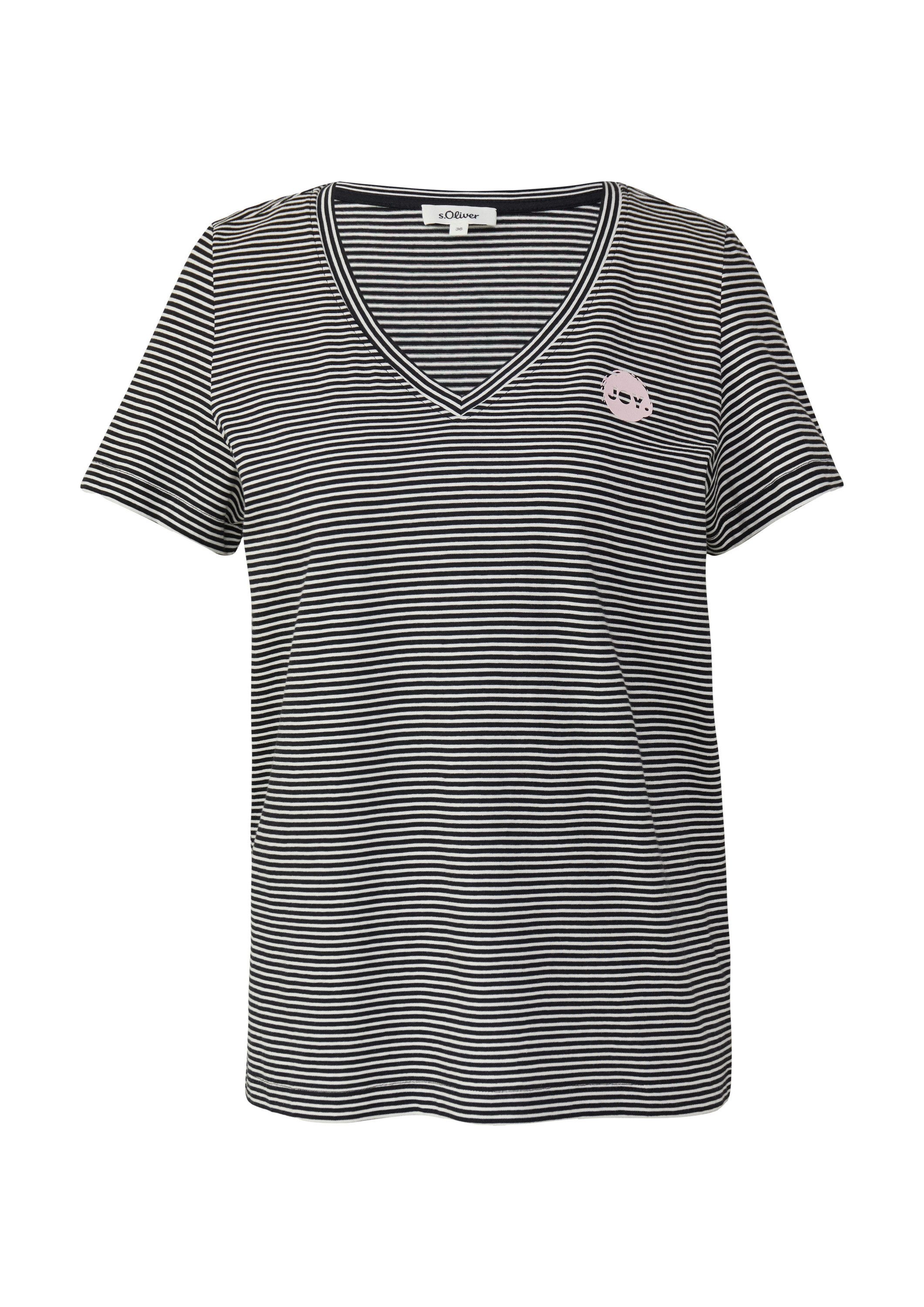 s.Oliver Kurzarmshirt T-Shirt T-Shirt mit V-Ausschnitt und Print-Detail günstig online kaufen