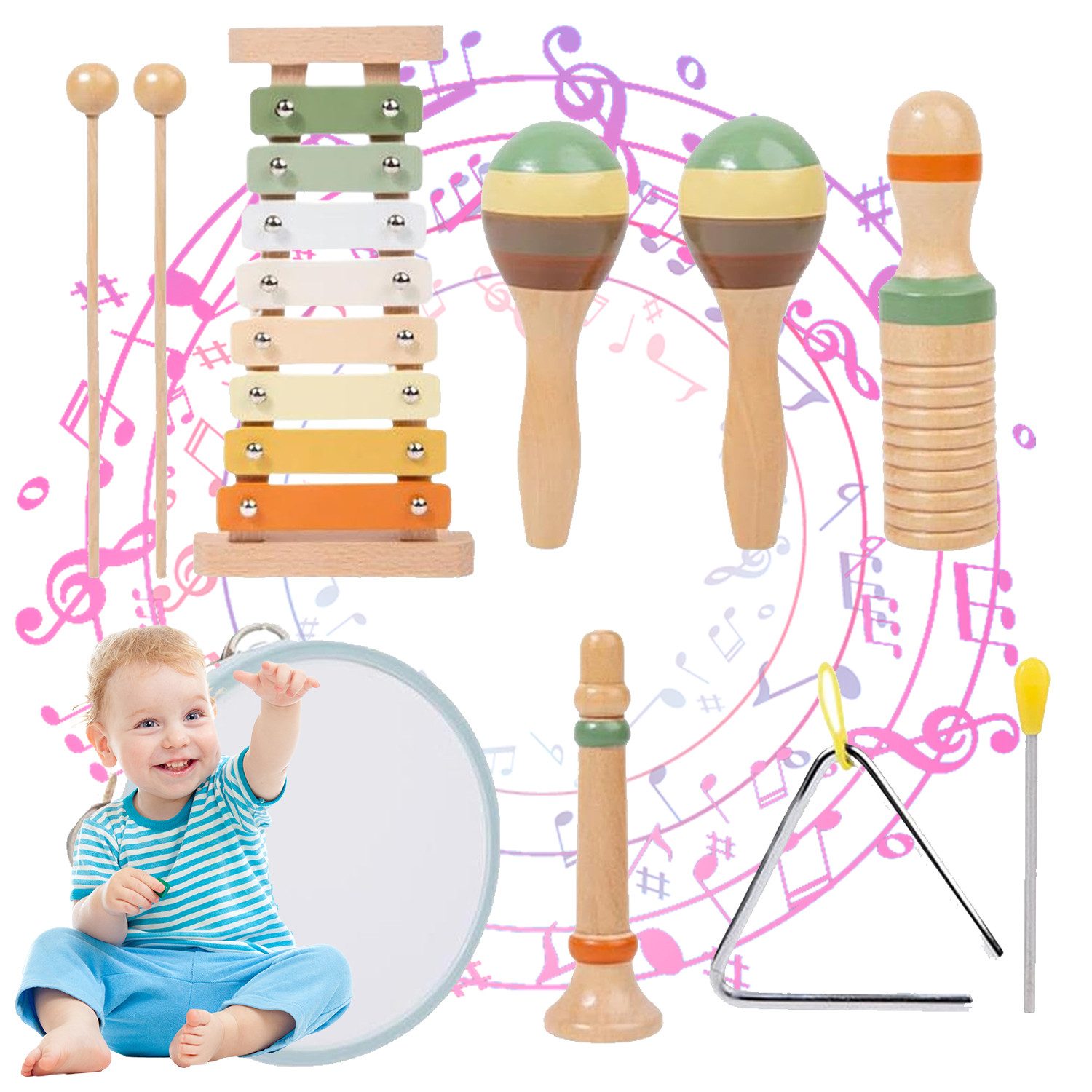 Spielzeug-Musikinstrument 6er Kinderpercussion Starter-Set Rhythmusinstrumente