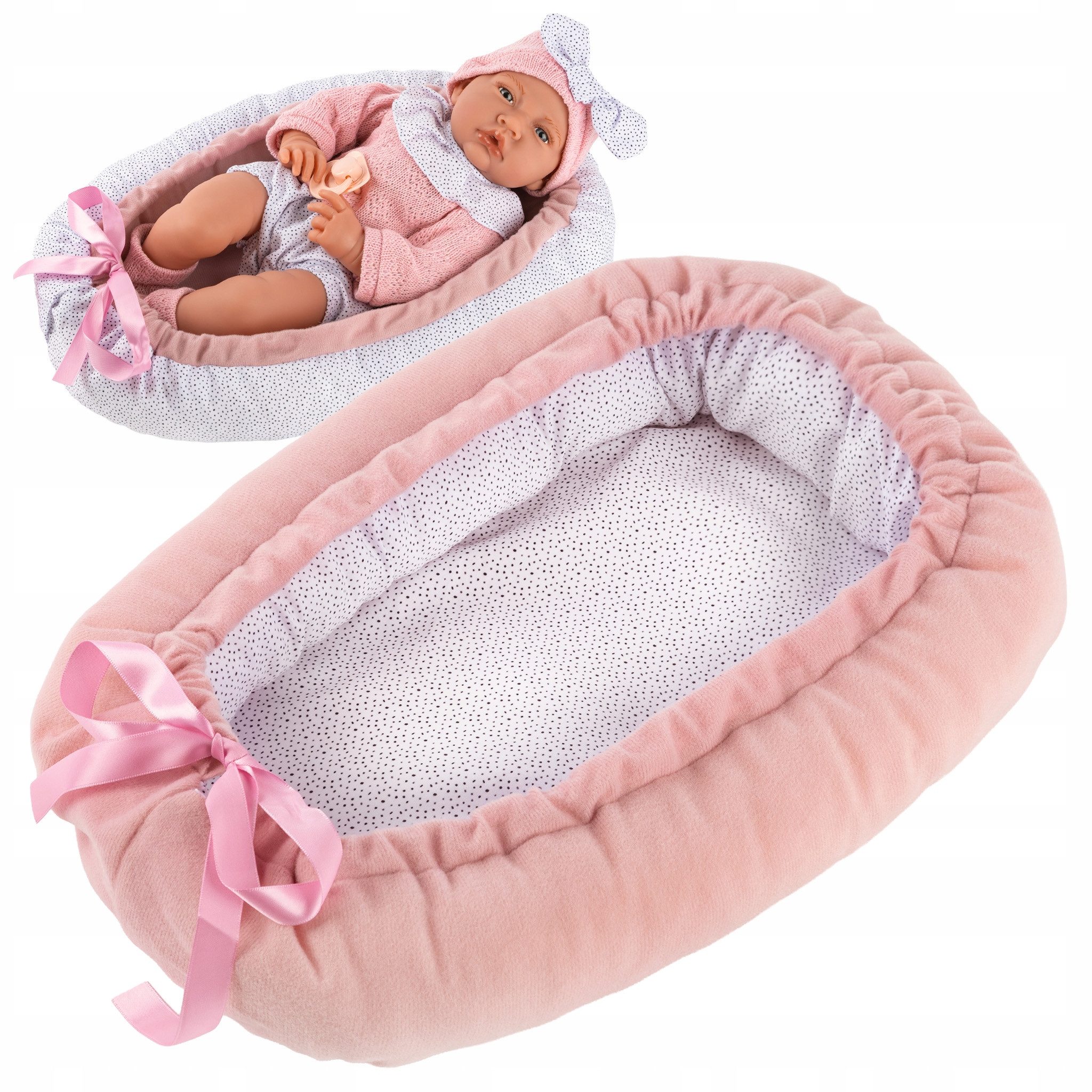 Kinderplay Dolls & Strollers Puppenbett Puppen-Kokon 43 cm – weich & wendbar – Rosa Punkte – ab 3 Jahren