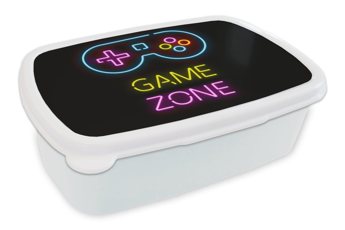 MuchoWow Lunchbox Controller - Spiel - Neon - Schwarz - Zitate - Spielzone, Kunststoff, (2-tlg), Brotbox für Kinder und Erwachsene, Brotdose, für Jungs und Mädchen weiß