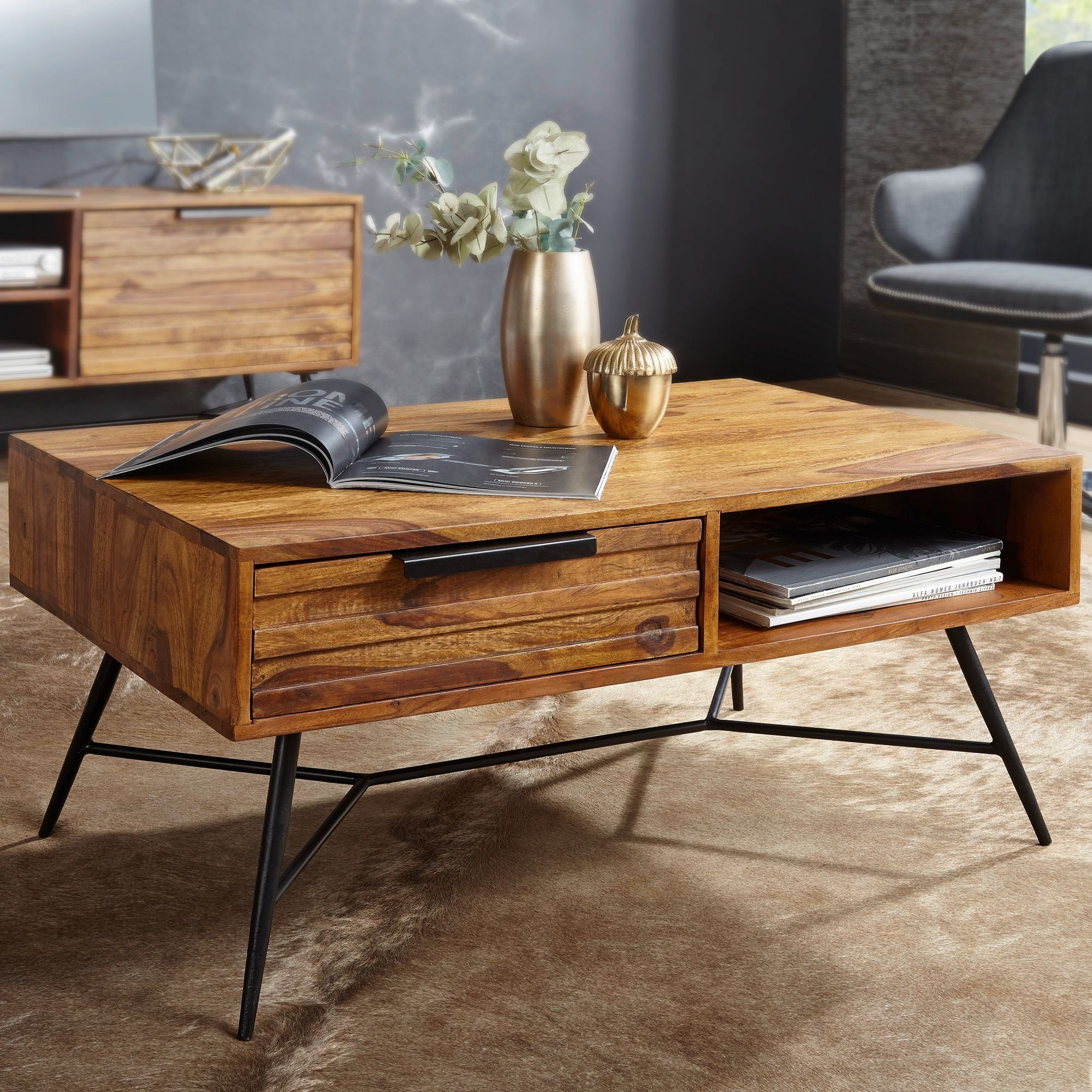 FINEBUY Couchtisch »FB50901«, Couchtisch 87 x 41 x 55 cm Sheesham