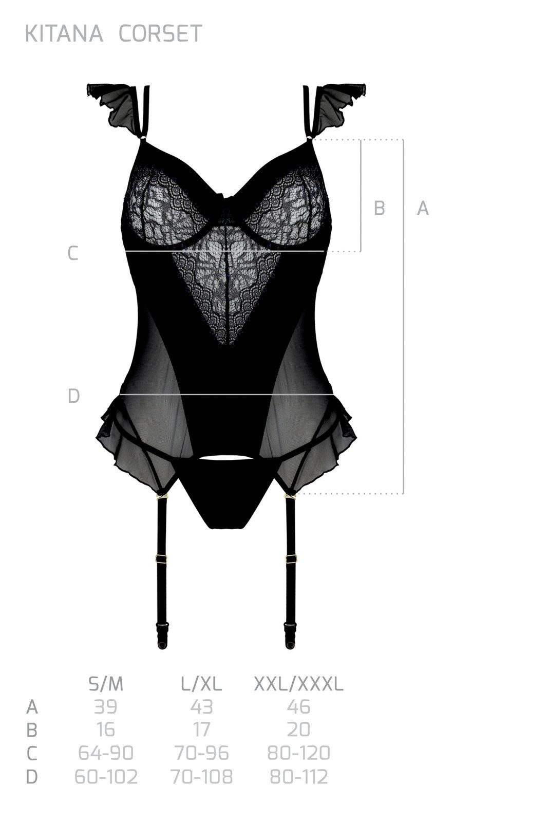 Casmir Corsage Corsage Kitasana schwarz mit String rückenfrei (Set)