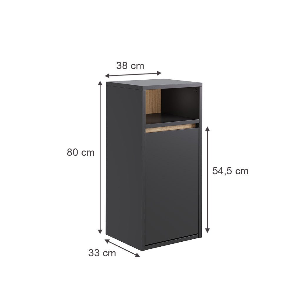 Vicco Wäscheschrank Viola, Grau/Artisan/Artisan, 38 x 80 cm mit Wäschkorb günstig online kaufen