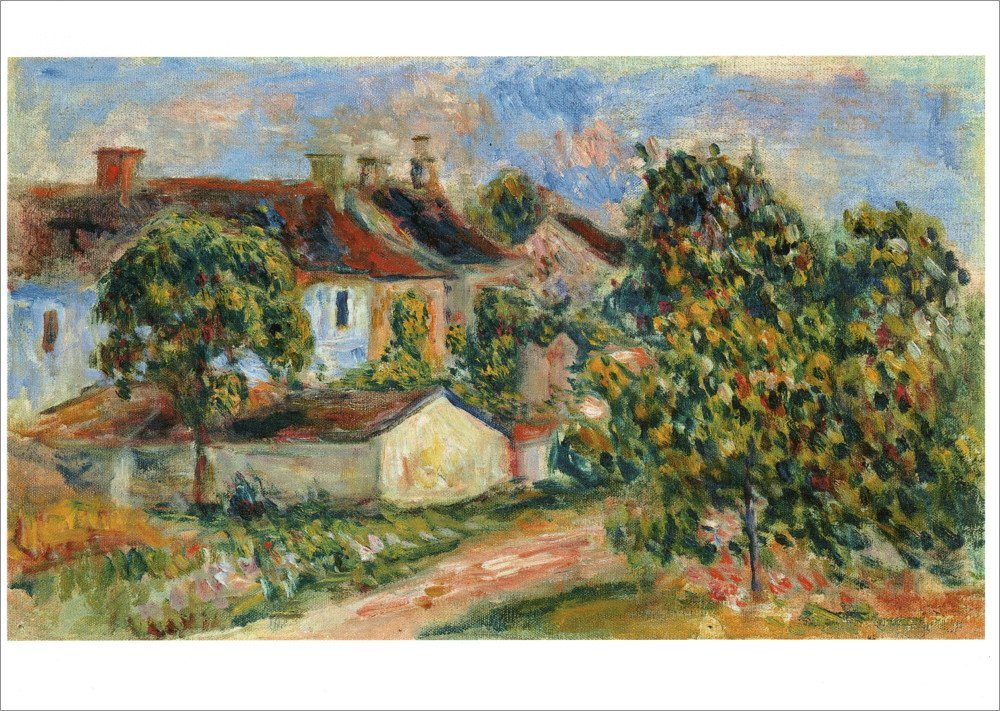 Kunstkarte Renoir "Dorfhäuser, Postkarte rote (Essoyes)" Dächer Auguste Pierre