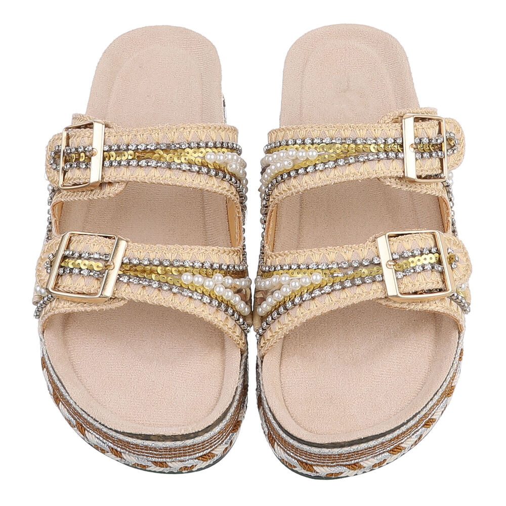 Ital-Design Damen Plateau Sandalette mit Schnallen & Zierdetails Plateausandaletten (91895648) Flach Pantoletten in Beige – Bild 4 von 5