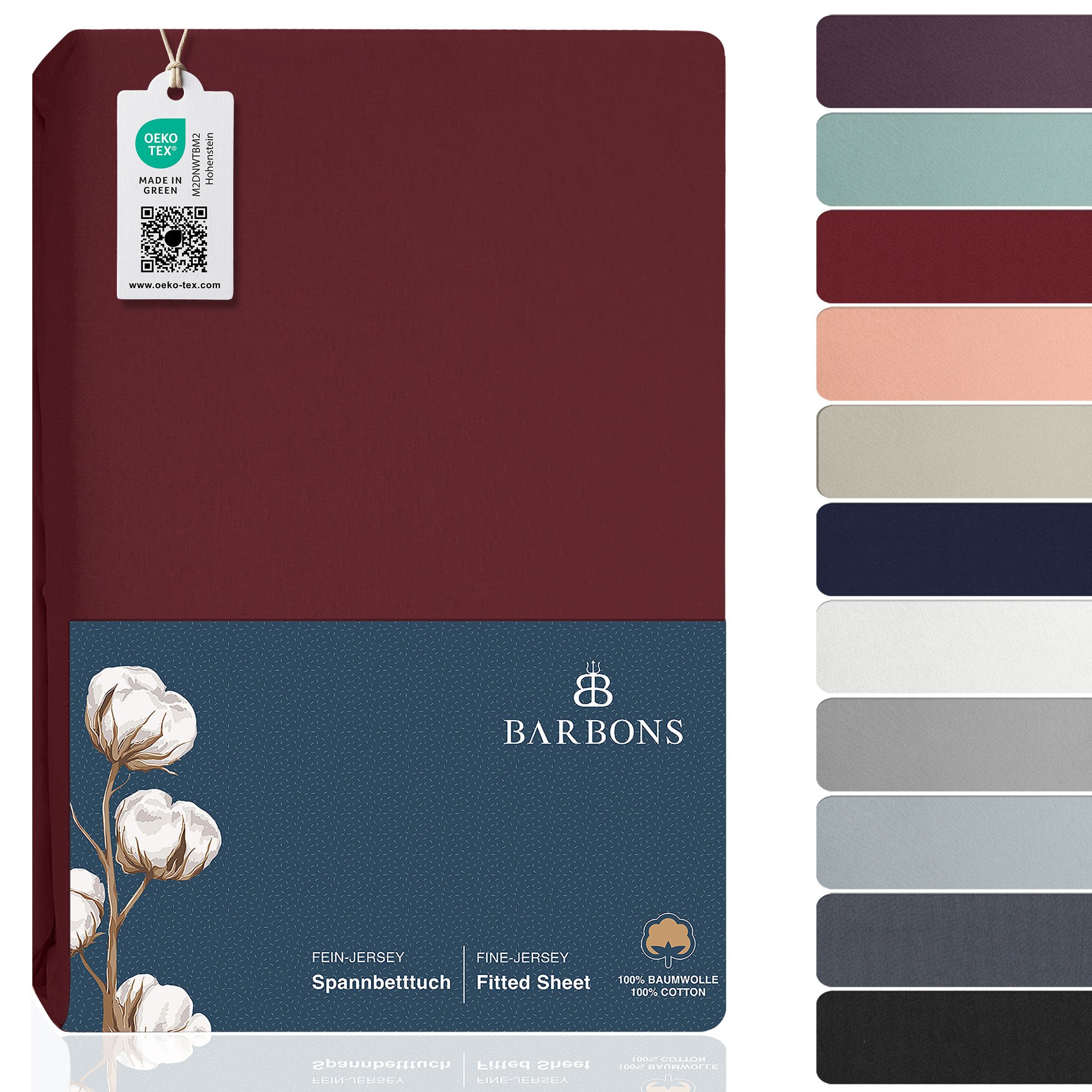 BARBONS Spannbettlaken Jersey Bettlaken, 145 g/m² Spannbetttuch, bis zu 25cm Höhe, Topper, Jersey aus 100% Baumwolle, Gummizug: rundum, (1 Stück), Rundumgummi, Atmungsaktiv