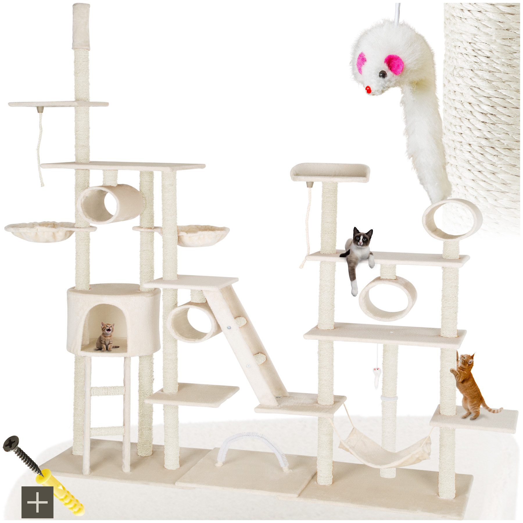 tectake Kratzbaum Katzenbaum Snooky 261 cm Diverse Farben, Vielseitig mit robusten Sisalstangen und Plüschoberfläche
