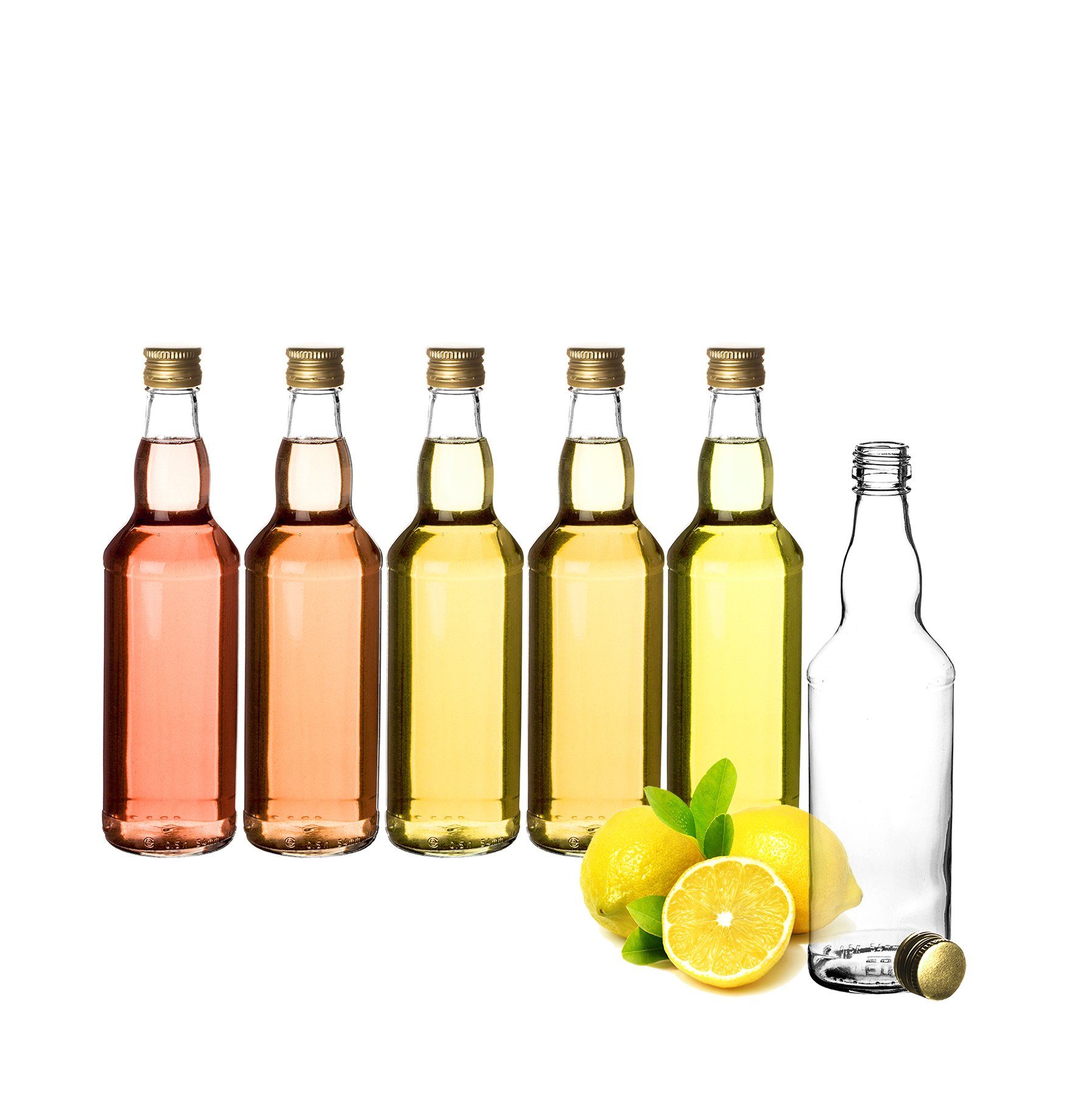 BigDean Trinkflasche Glasflaschen, 6x Glasflaschen 500ml, Schraubverschluss Gold, bauchiger Hals