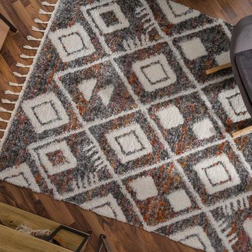 Hochflor-Teppich Wohnzimmer Boho Stil Skandinavische Optik Teppich, Paco Home, Läufer, Höhe: 34 mm