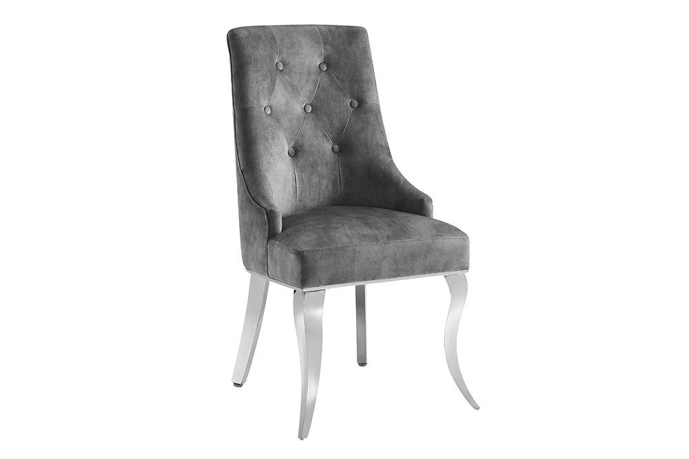 riess-ambiente Esszimmerstuhl MODERN BAROCK DELUXE grau / silber - Samt, Edelstahl, mit Löwenkopf (Einzelartikel, 1 St), Polsterstuhl mit Knopfheftung-ideal für glamouröse Küchen & Esszimmer