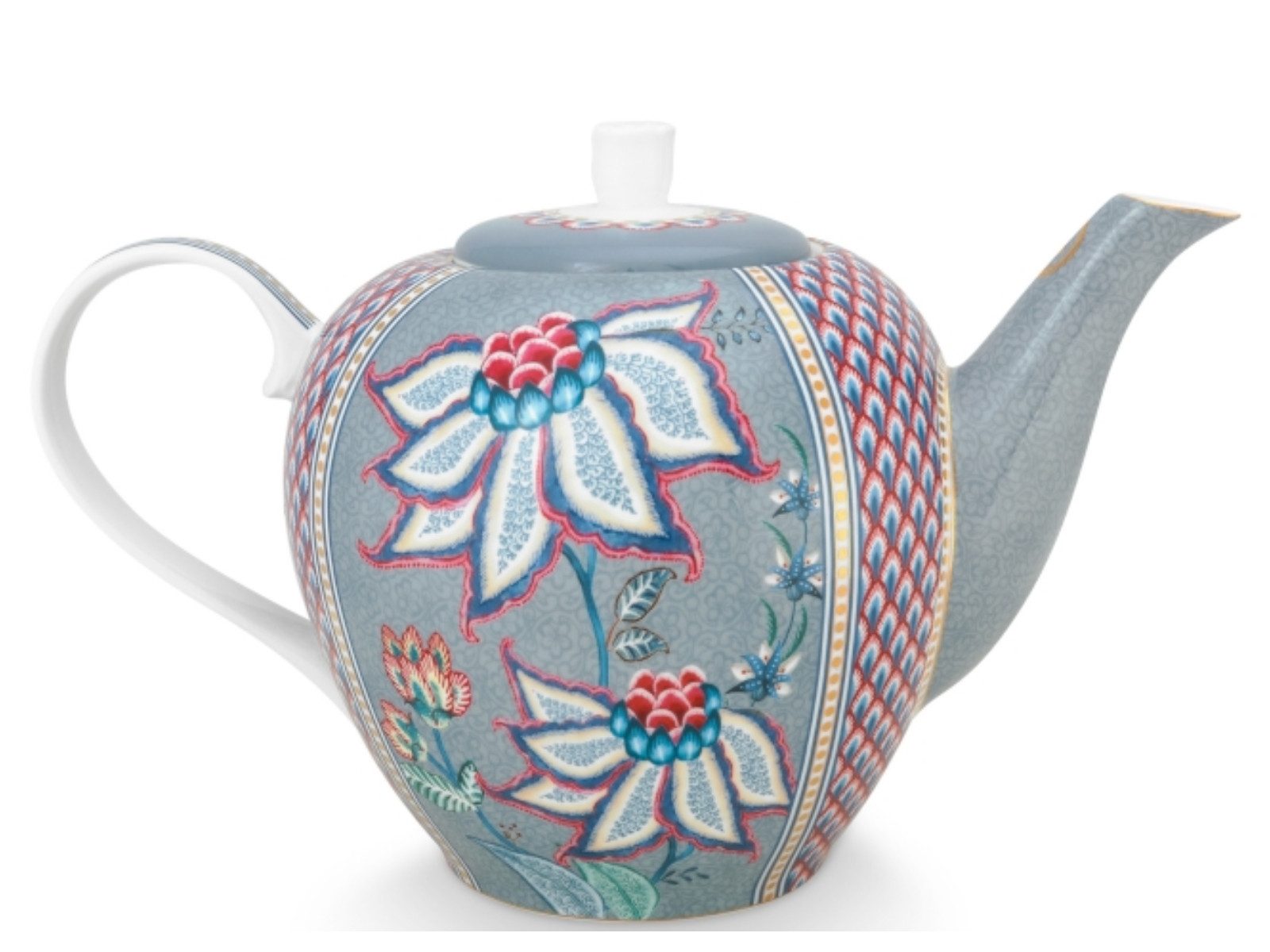 PiP Studio Teekanne Flower Festival Teekanne Light Blue 1,6l, Tea Pot Large Flower Festival Light Blue 1.6ltr