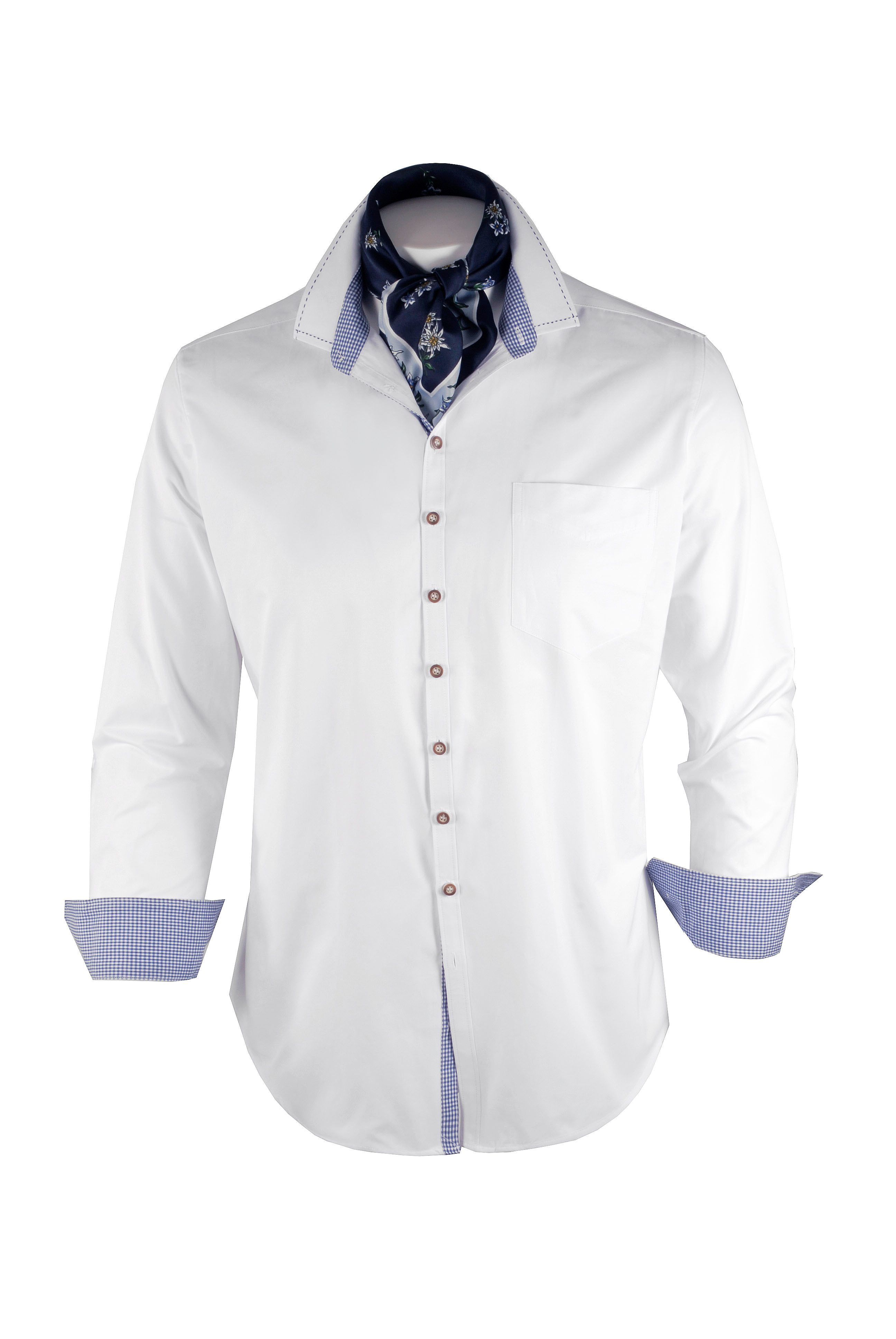 Trachtenhemd Trachtenhemd SLIM FIT Herren Wiesn-Hemd Herrenhemd Langarm Weiß-Blau