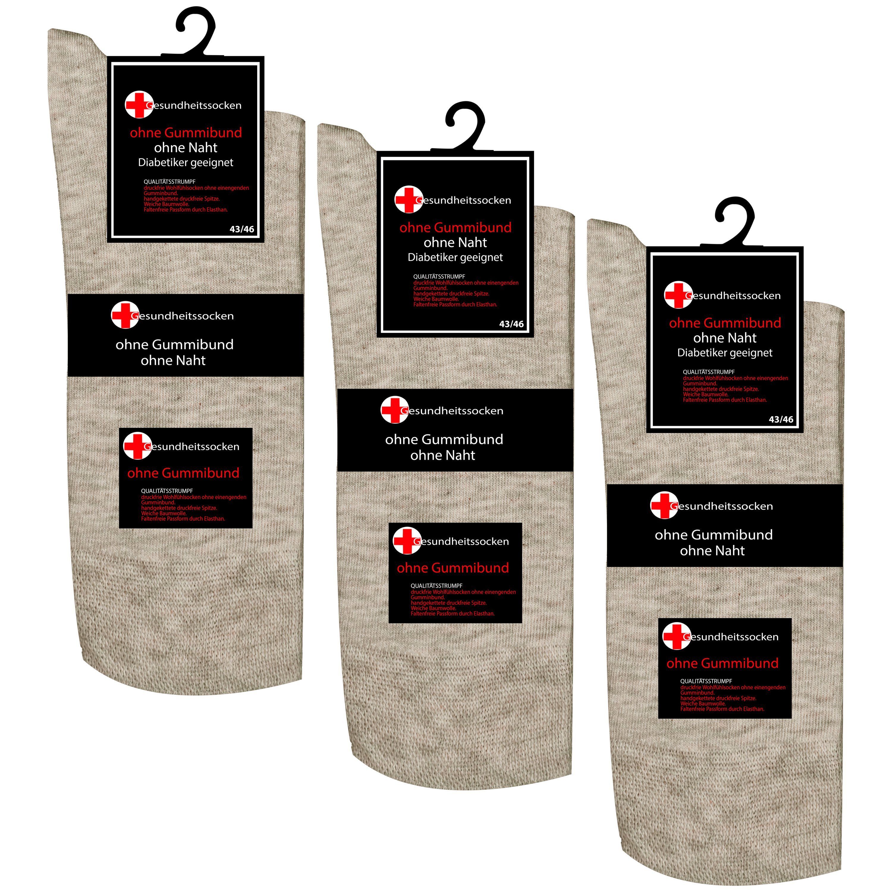 TEXEMP Diabetikersocken 3, 6, 9 Paar Herren & Damen Socken mit Komfortbund ohne Gummi (Packung, 3-Paar) Langlebig & Robust