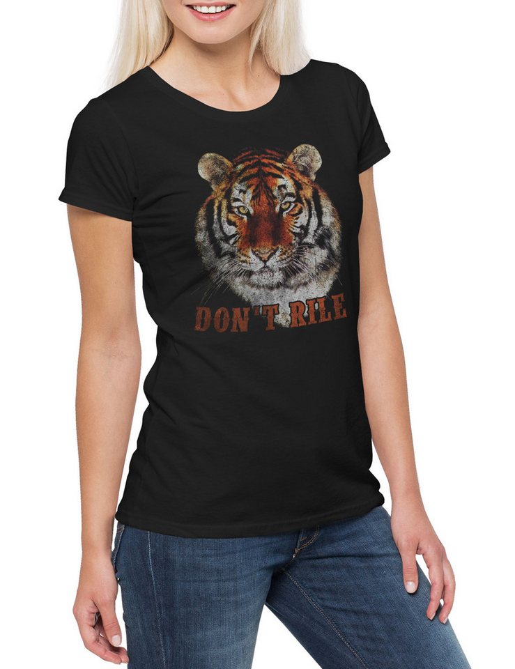 Urban Backwoods Print-Shirt Don't Rile Damen T-Shirt Tiger Kopf Head White Animal Wildlife Africa (1-tlg) Welfare Cat Raubkatze Katze
