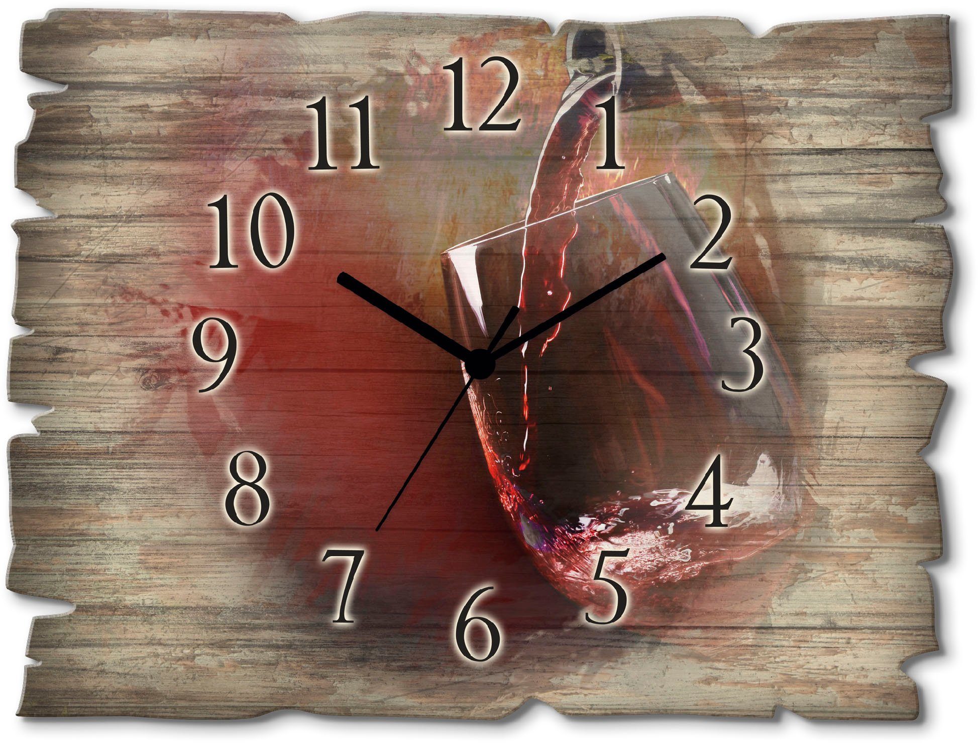 Artland Wanduhr Wein - Rotwein (wahlweise mit Quarz- oder Funkuhrwerk, lautlos ohne Tickgeräusche)