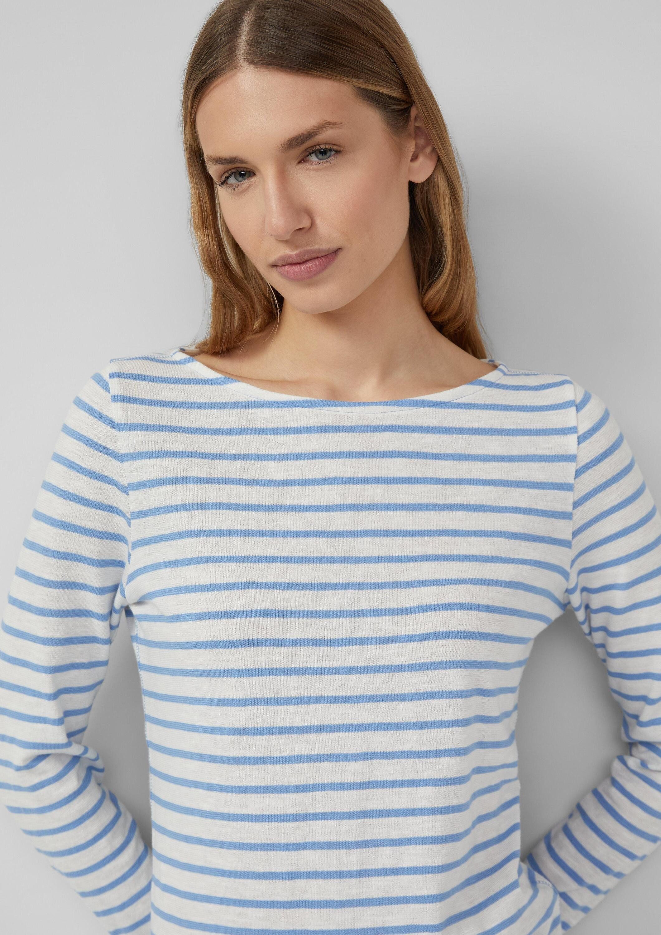 s.Oliver Langarmshirt T-Shirt Gestreiftes Langarmshirt aus Flammgarm mit U-Boot-Ausschnitt – Bild 4 von 5