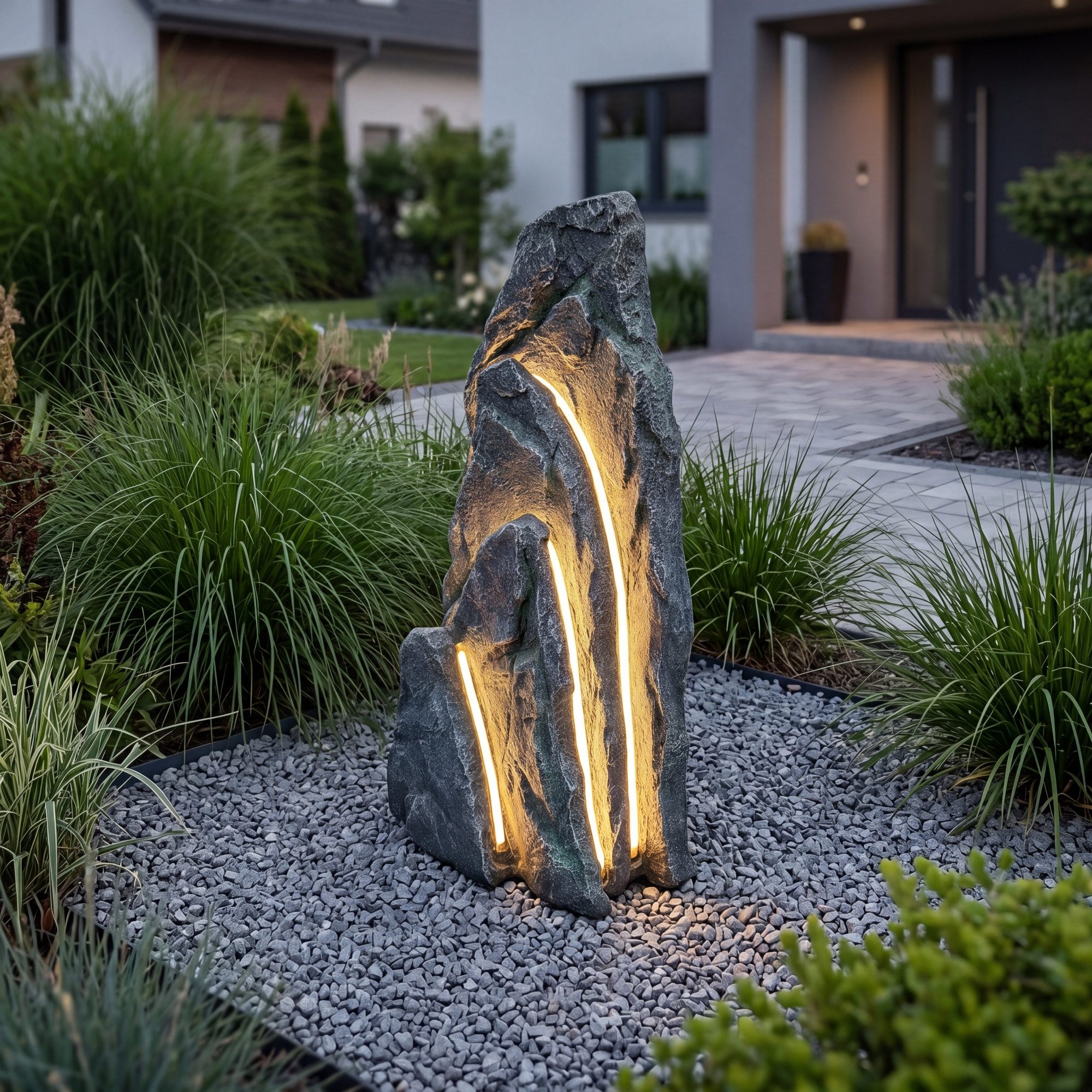 Arnusa Gartenfigur Gartenfelsen Kunstfelsen mit LED Beleuchtung Gartendeko Teichdeko, (Gartenleuchte warmweiß), Wegeleuchte mit 3m Kabel