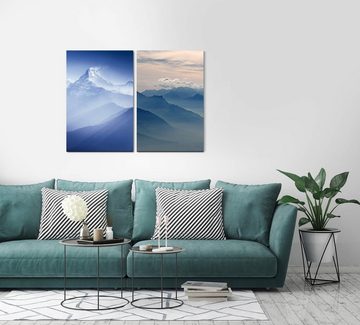 Sinus Art Leinwandbild 2 Bilder je 60x90cm Berge Berglandschaft Himalaja Blau Kühl Beruhigend Stille