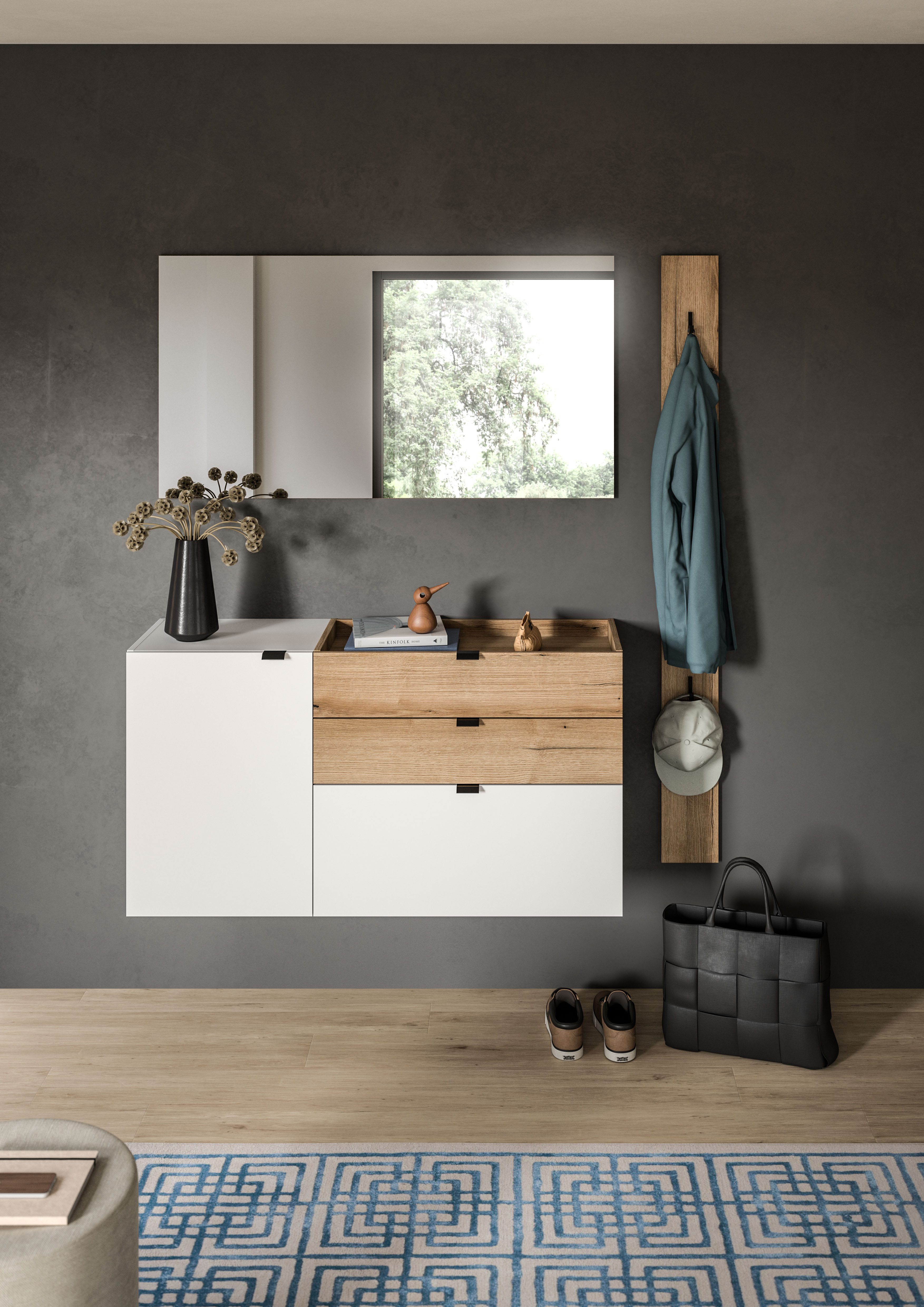 Home affaire Garderoben-Set Oran, (Set, 3-St), Oran, Evoke Oak, Garderobenset, Spiegel, Schrank, Paneel mit Haken